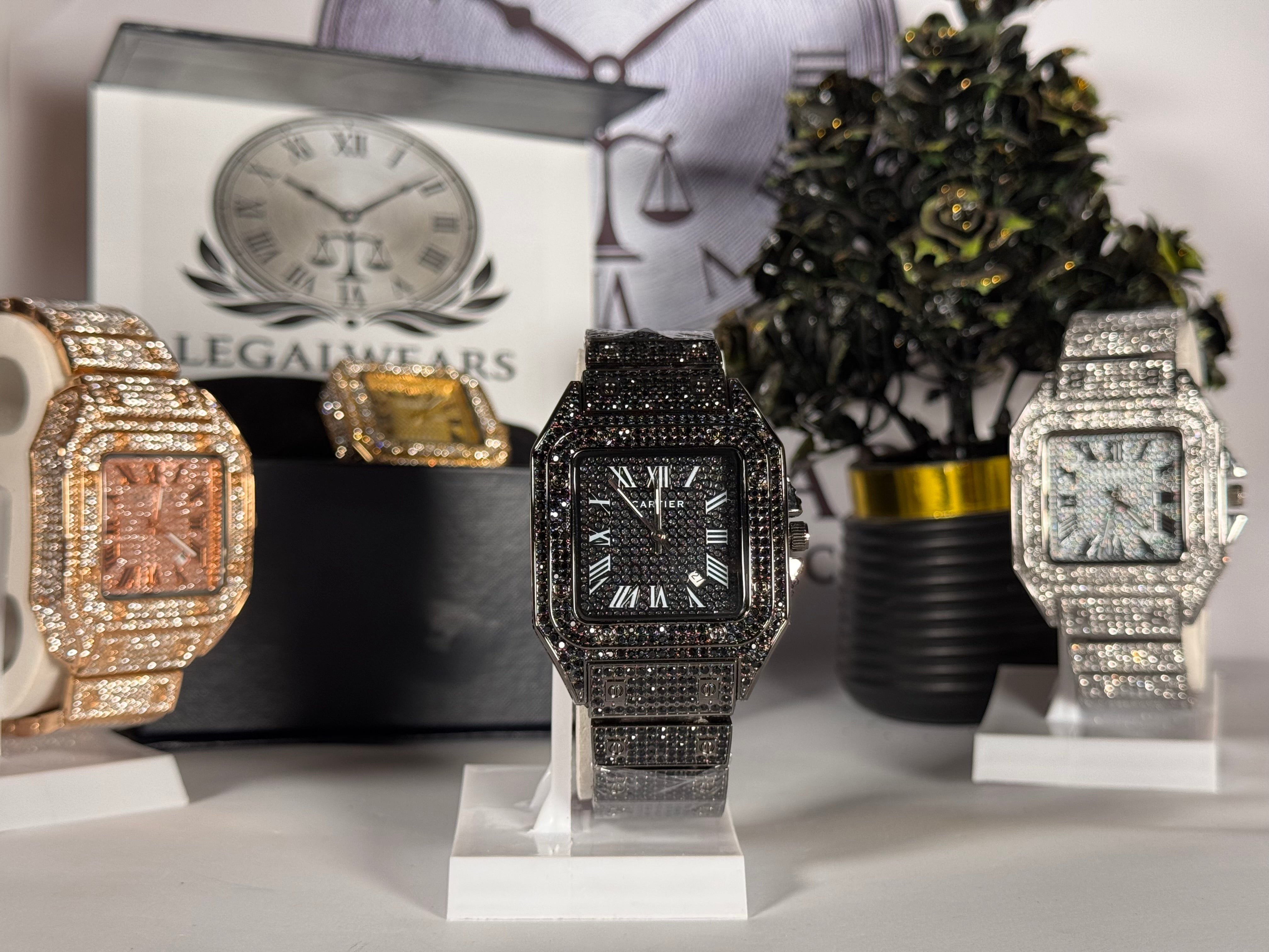 Black Diamond-Studded Watch