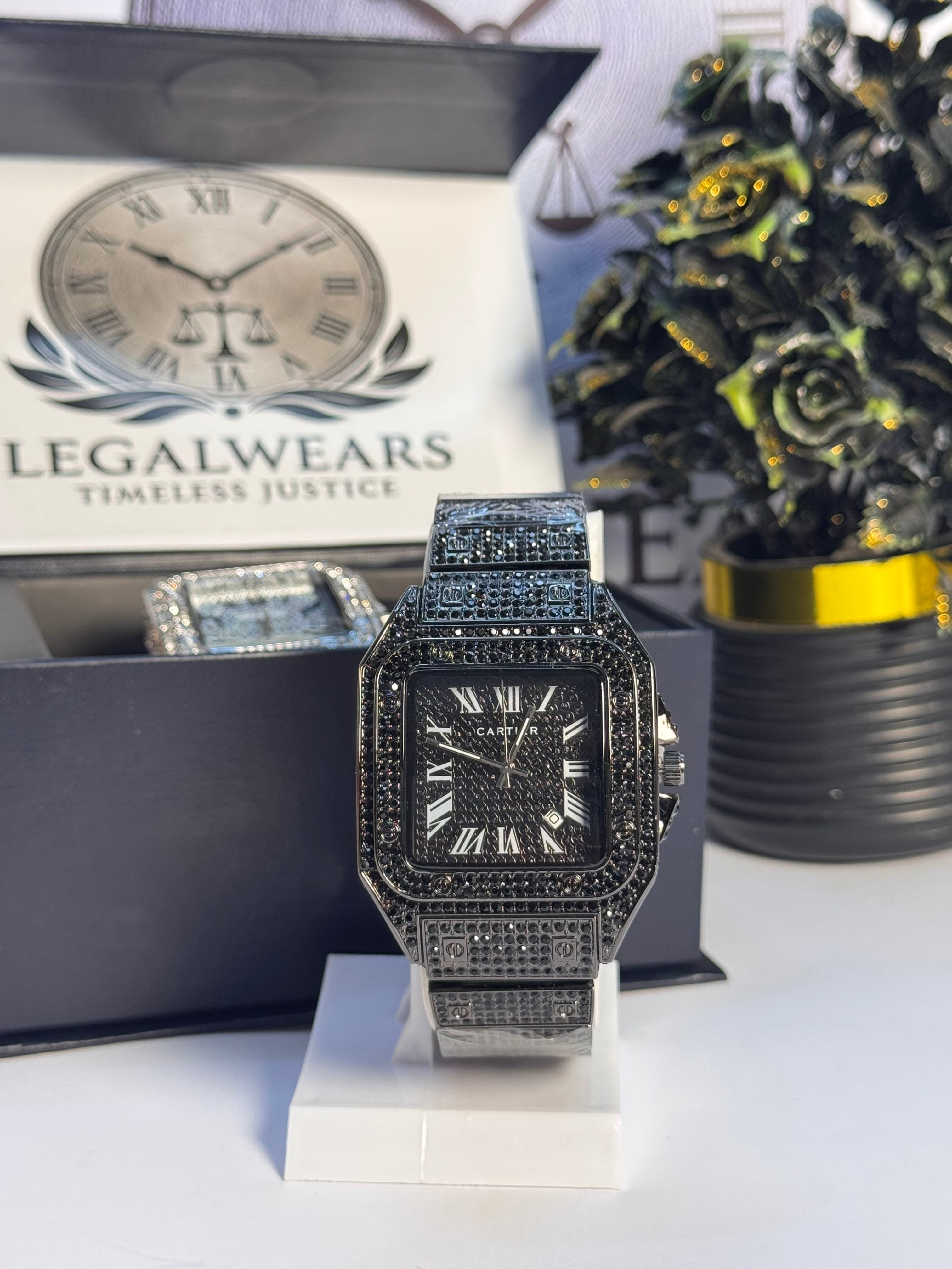 Black Diamond-Studded Watch