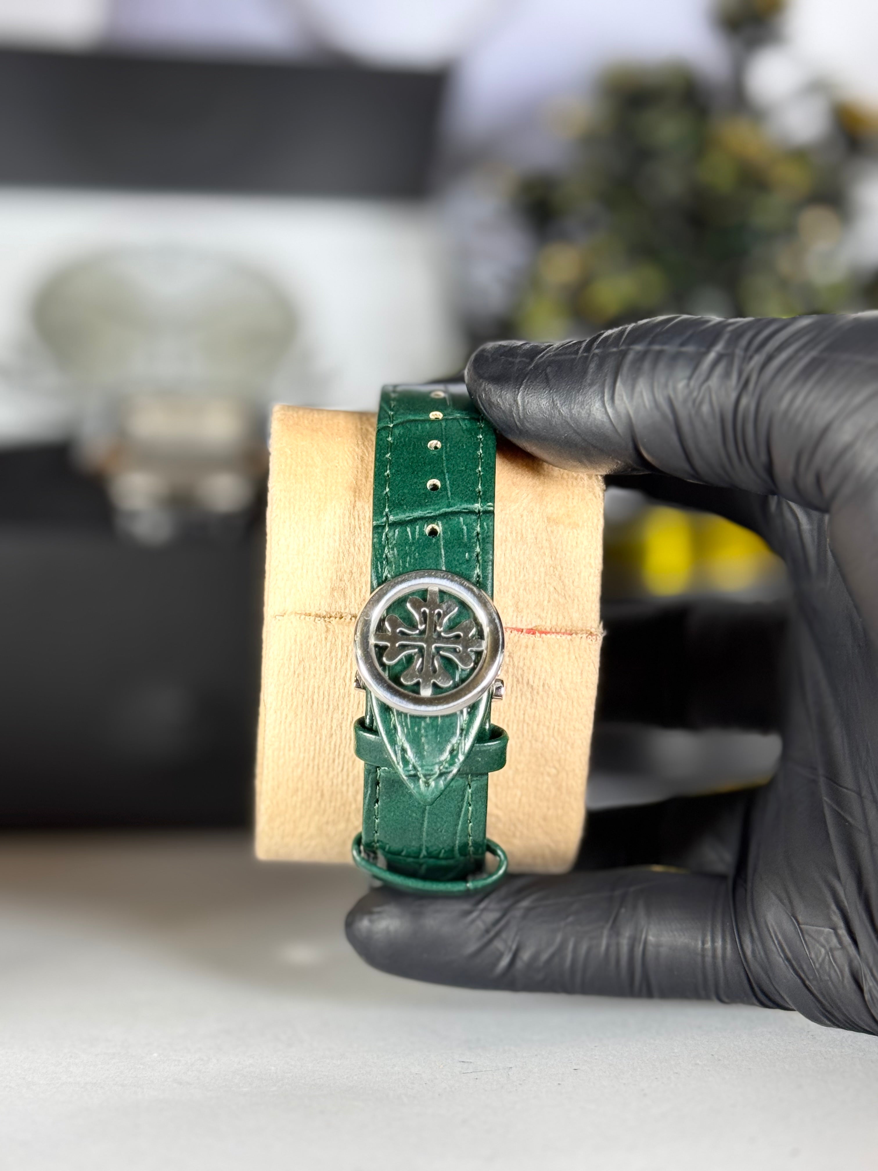 Patek Master Men’s Green Dial Square Watch with Leather Strap | LegalWears