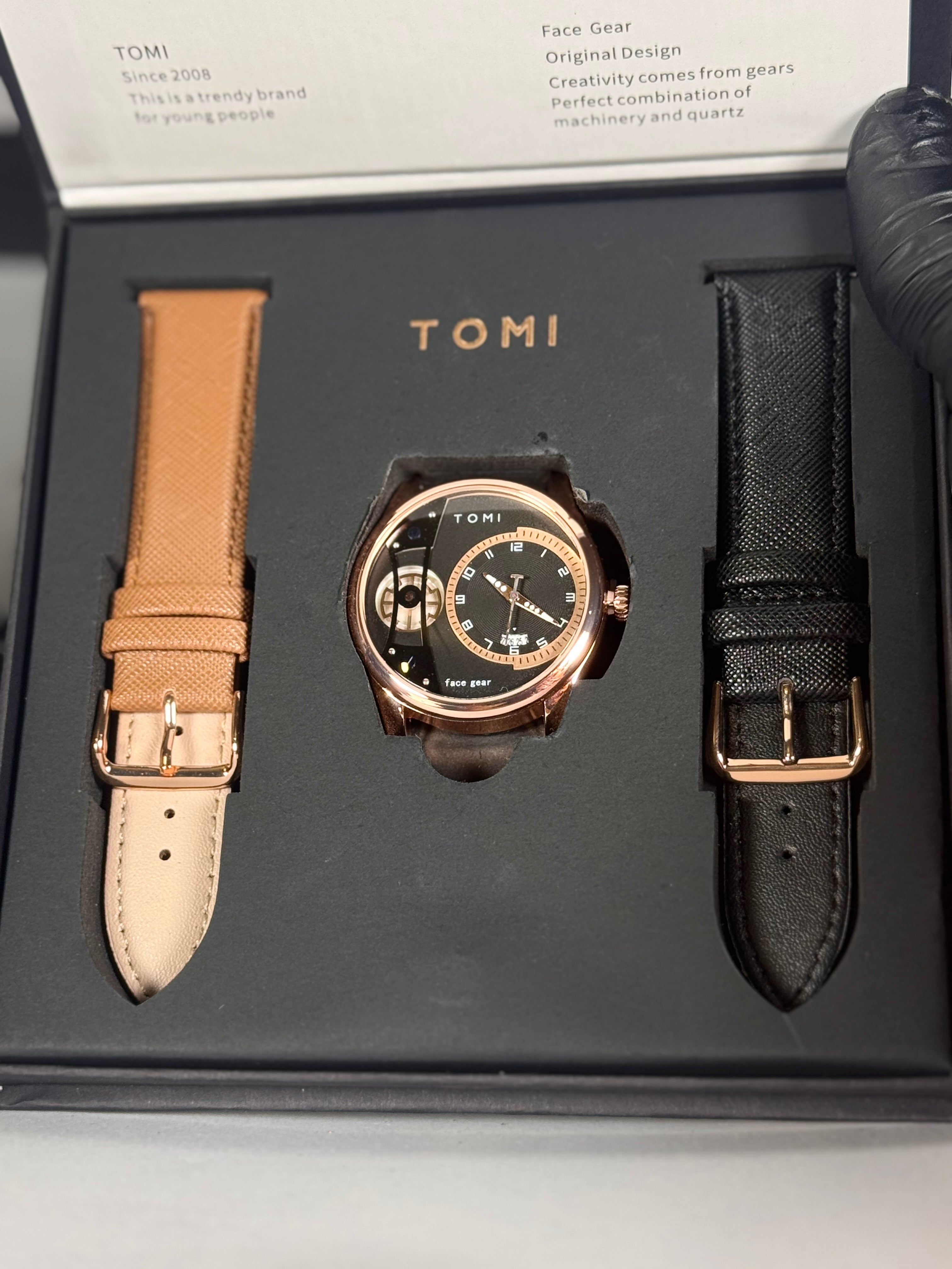 Legalwears Trendy Rose Gold Watch with Two Interchangeable Leather Straps – Black & Tan