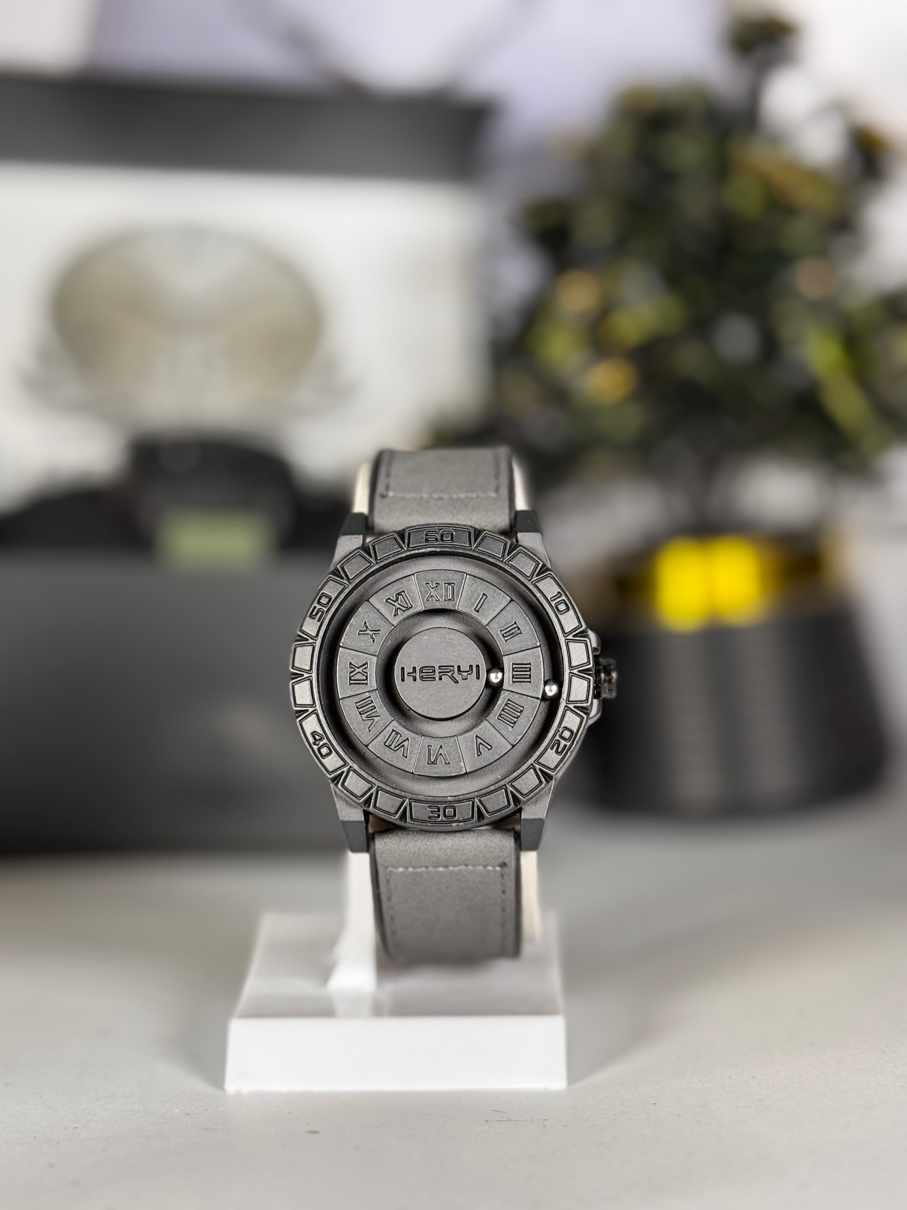 HERYI Grey Silicon Leather Strap Men’s Watch with Unique Circular Dial | Everyday Watch | Legalwears