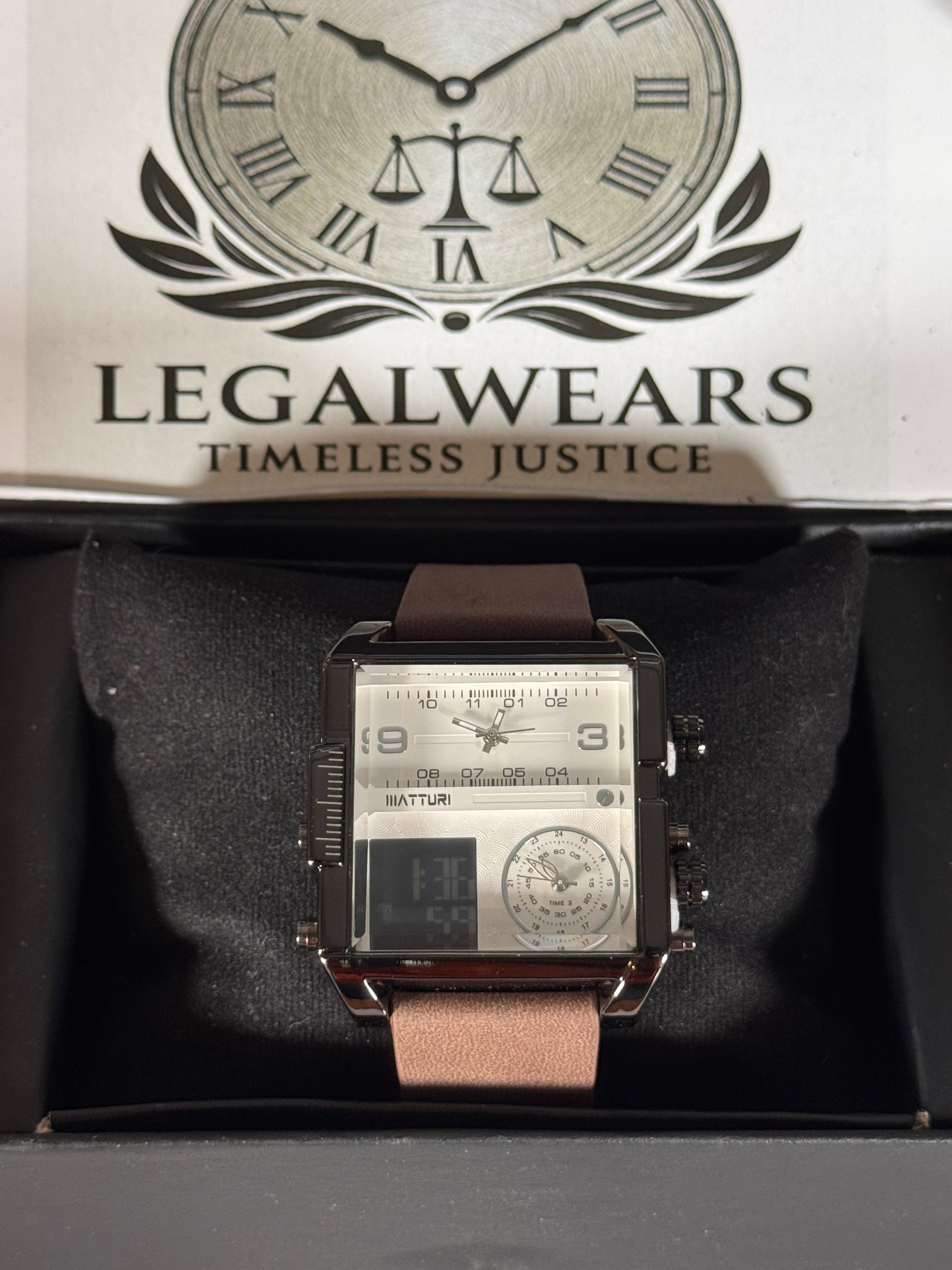 Legalwears Multi-Dial Watch with Brown Leather Strap – Unique Digital & Analog Design Watch