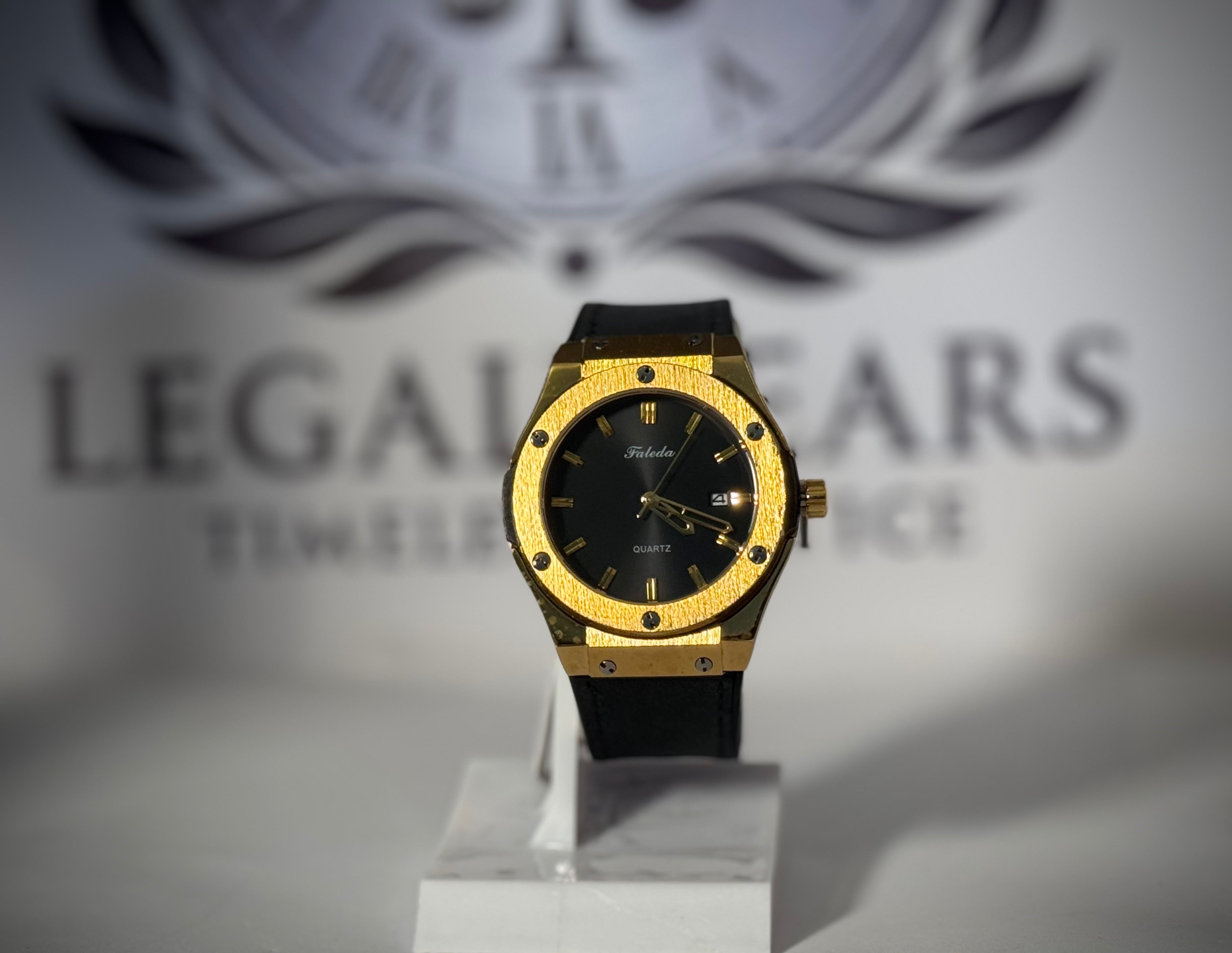 Fleda Stainless Steel Watch | Waterproof Black Dial Watch with Silver & Gold Case | LegalWears