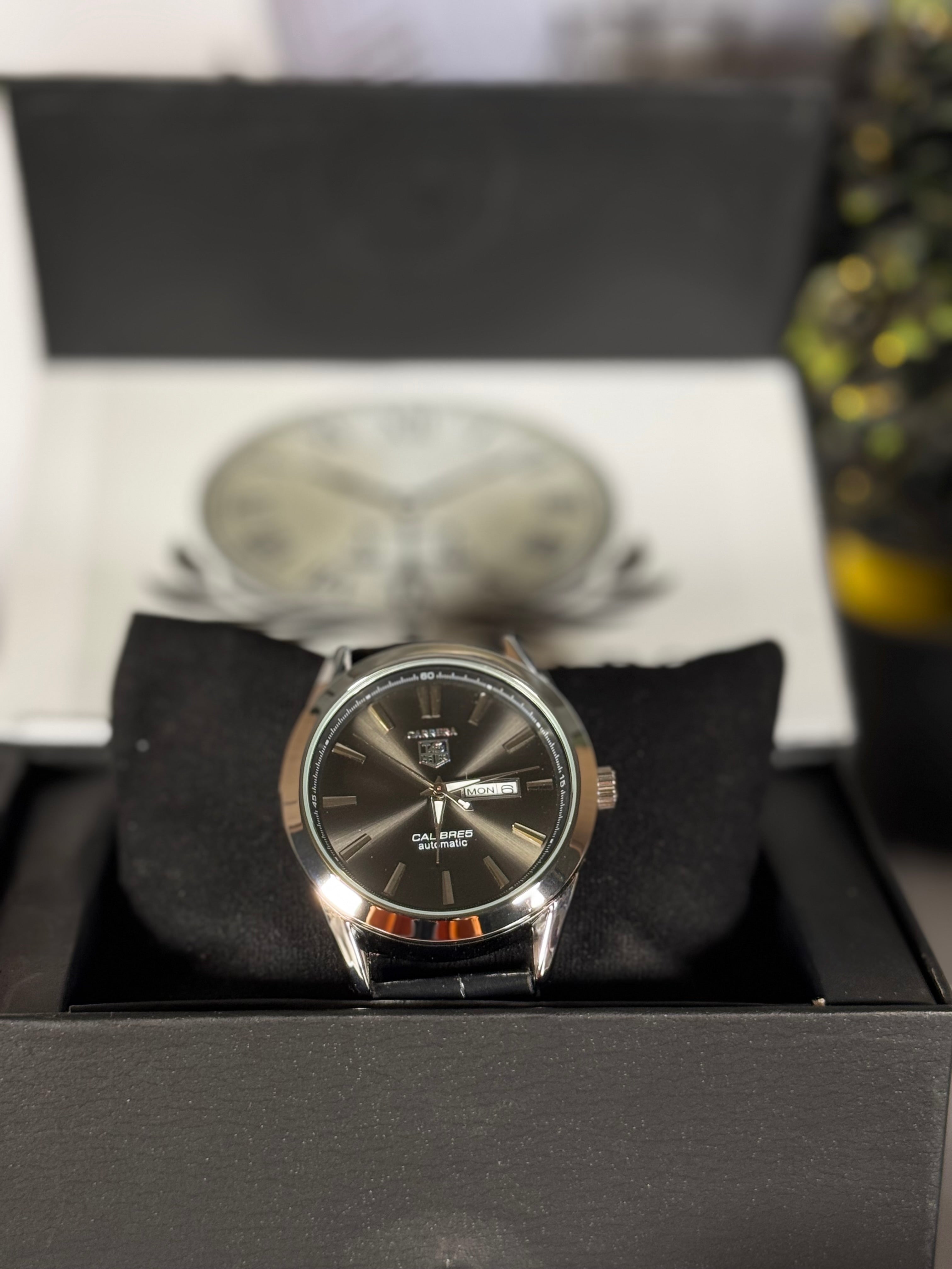 Legalwears Rera Master Day-Date Watch – Black Leather Strap Luxury Wristwatch