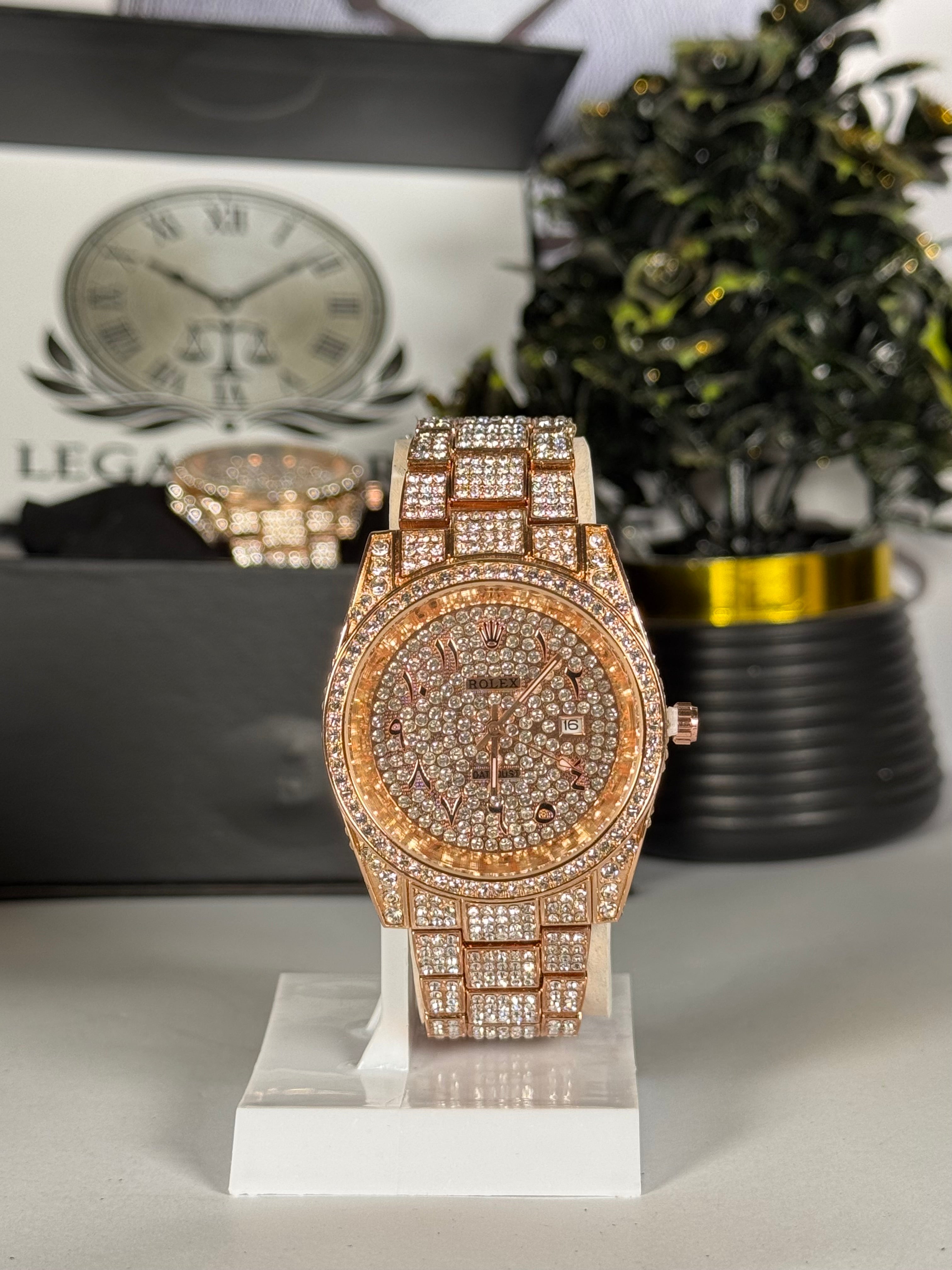 Rolly Master Gold Crystal Quartz Watch with Stainless Steel Strap | LegalWears