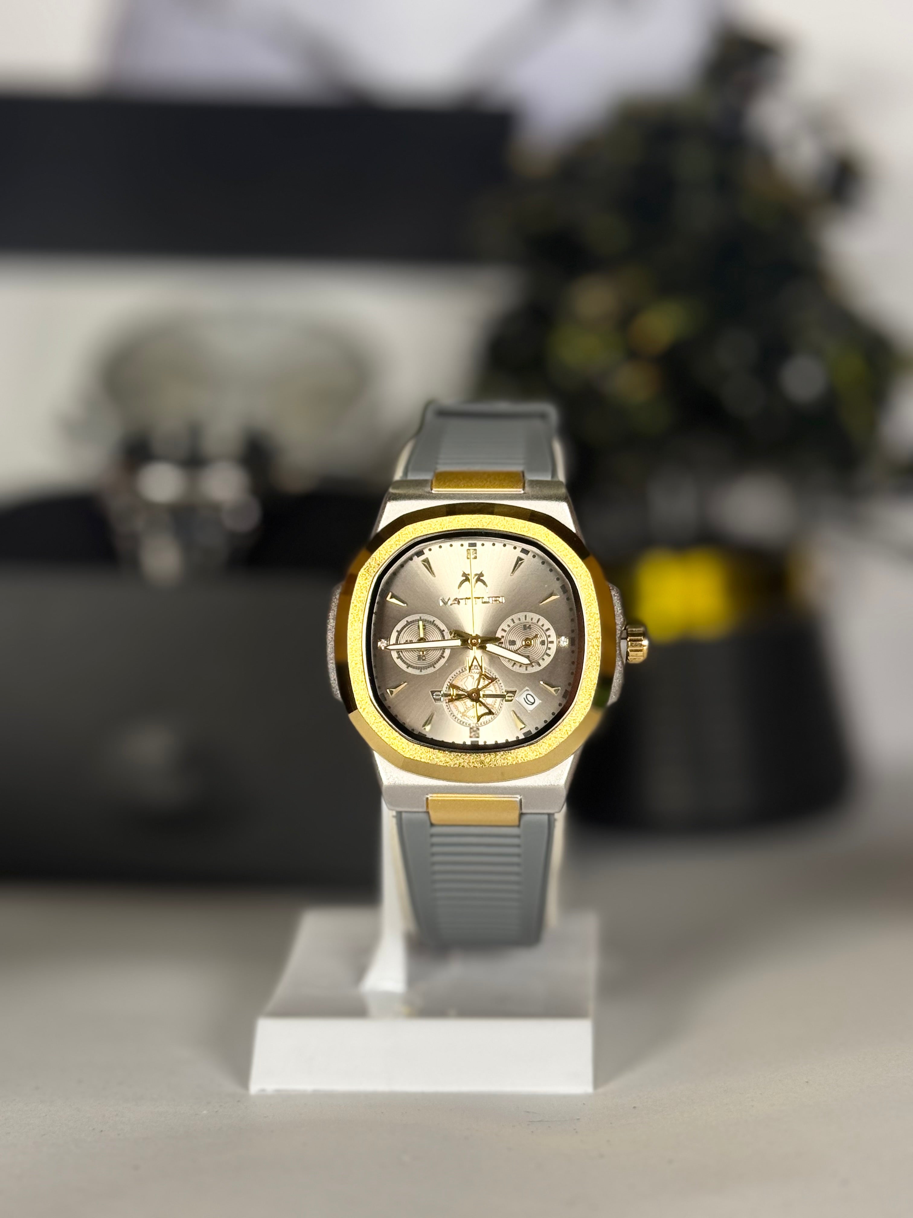 Patek Master Watch with Dual-Tone Gold and Silver Case | Gray Silicone Strap