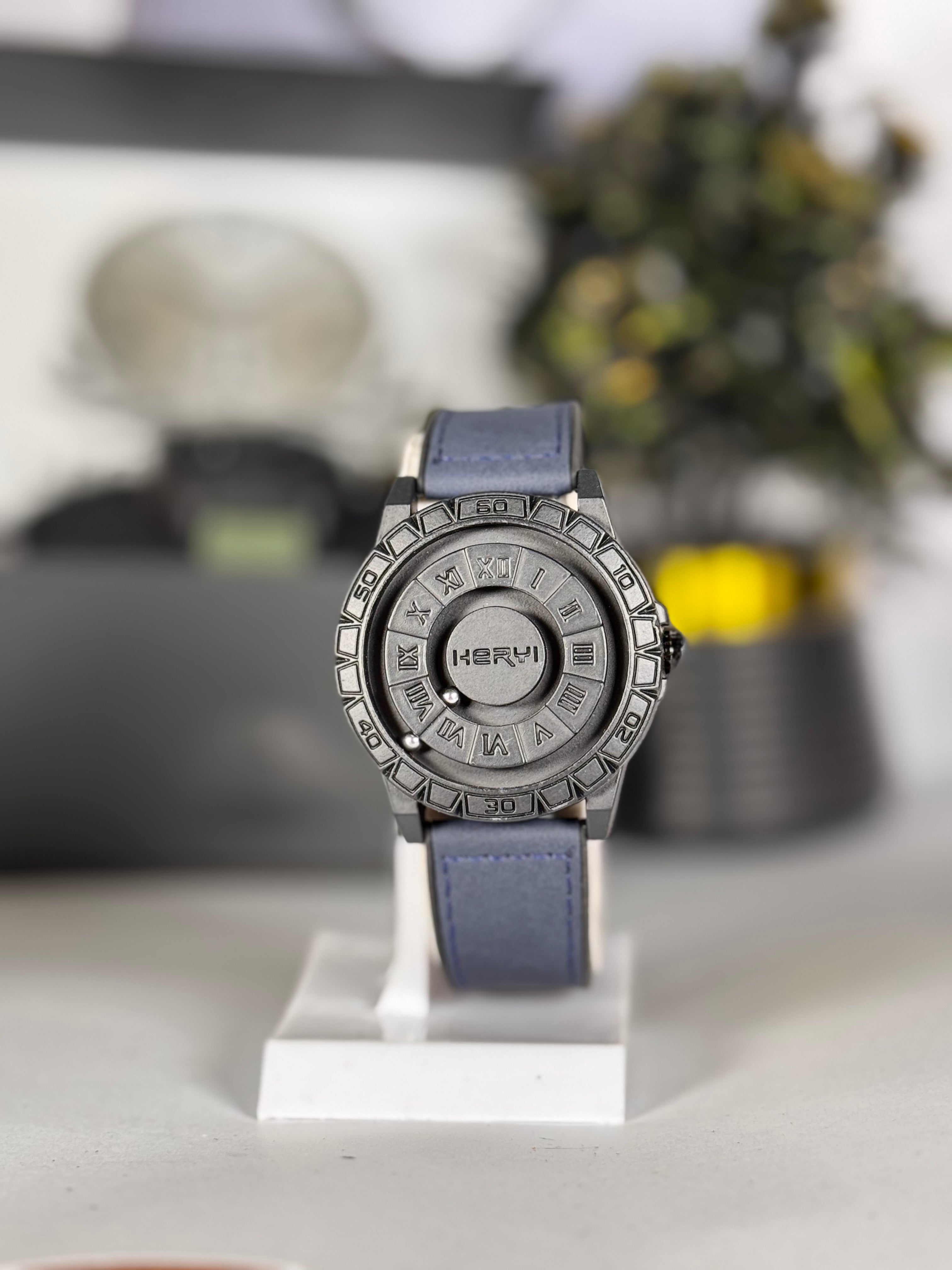 HERYI Blue Silicon Leather Strap Men’s Watch with Rotating Dial | Modern Analog Watch | Legalwears