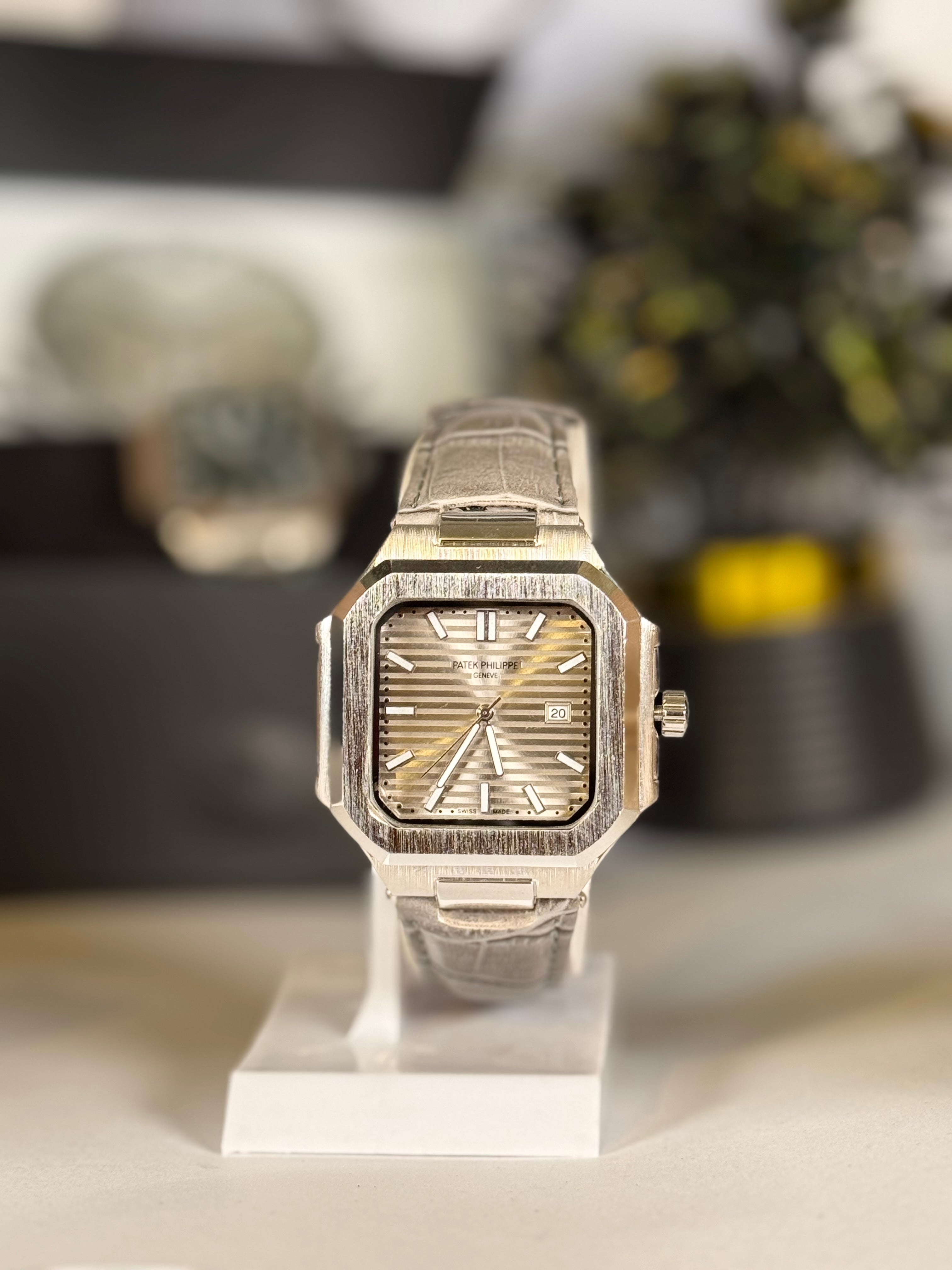 Patek Master Silver Dial Square Quartz Watch with Leather Strap | LegalWears