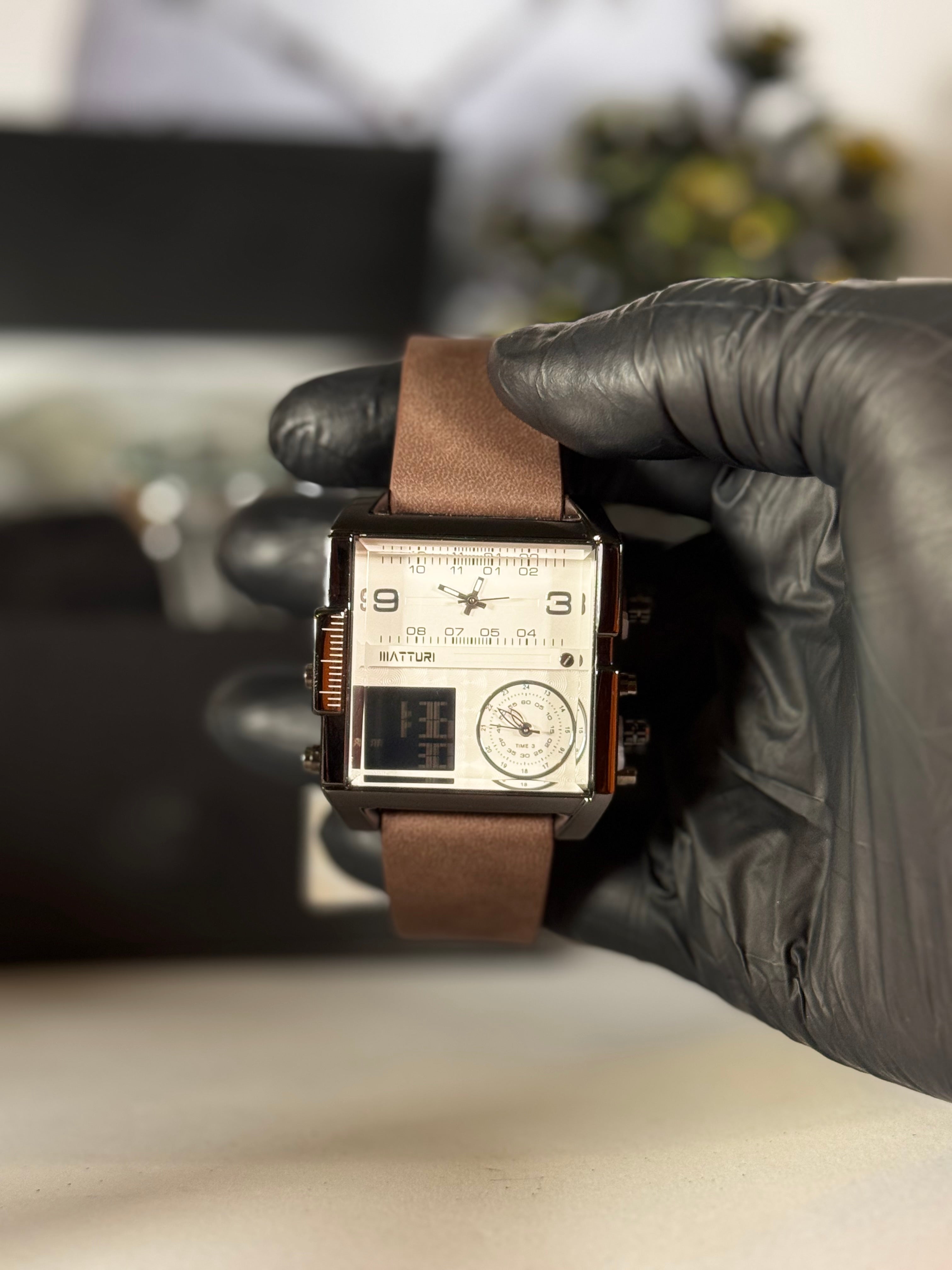 Legalwears Multi-Dial Watch with Brown Leather Strap – Unique Digital & Analog Design Watch