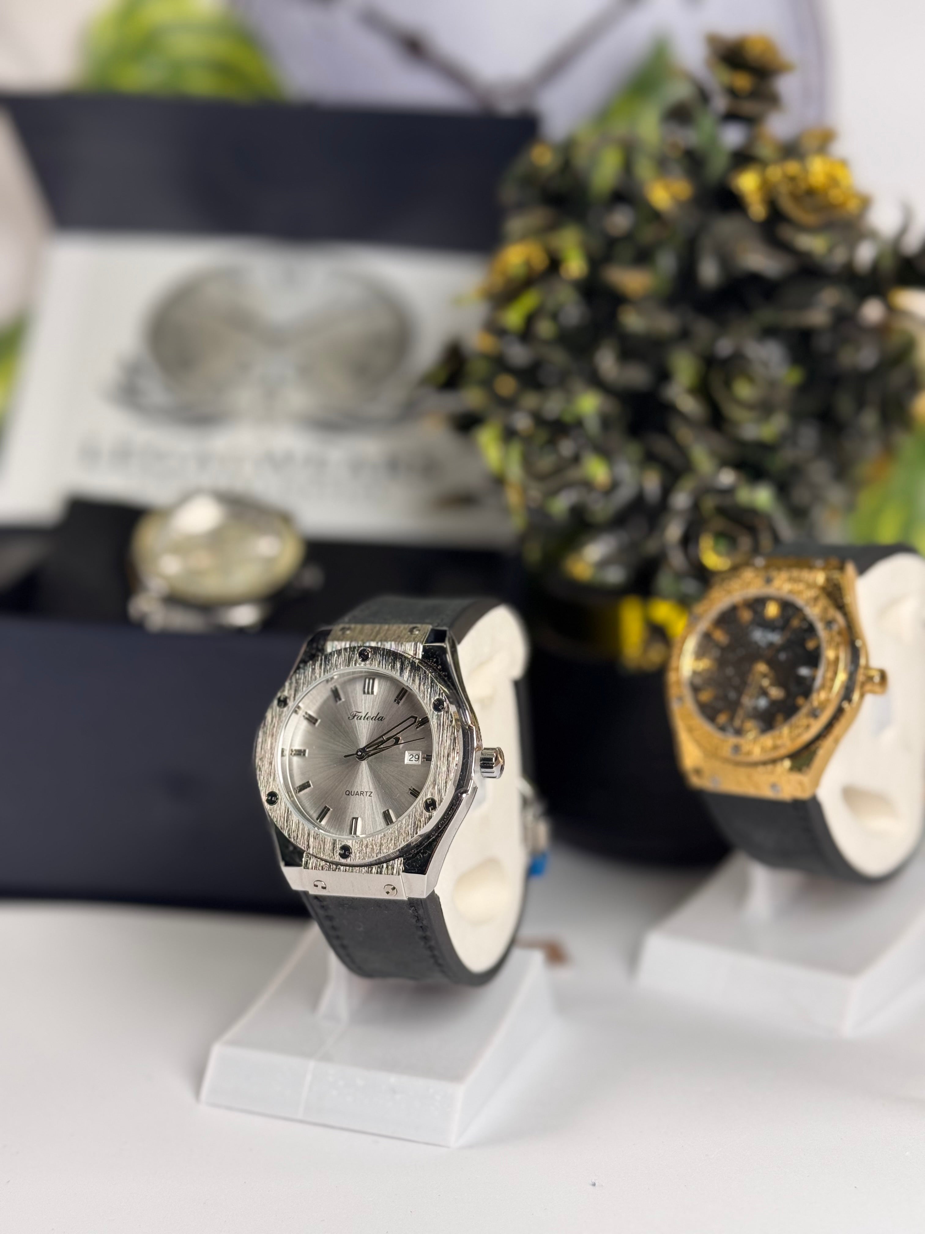 Fleda Stainless Steel Watch | Waterproof Black Dial Watch with Silver & Gold Case | LegalWears