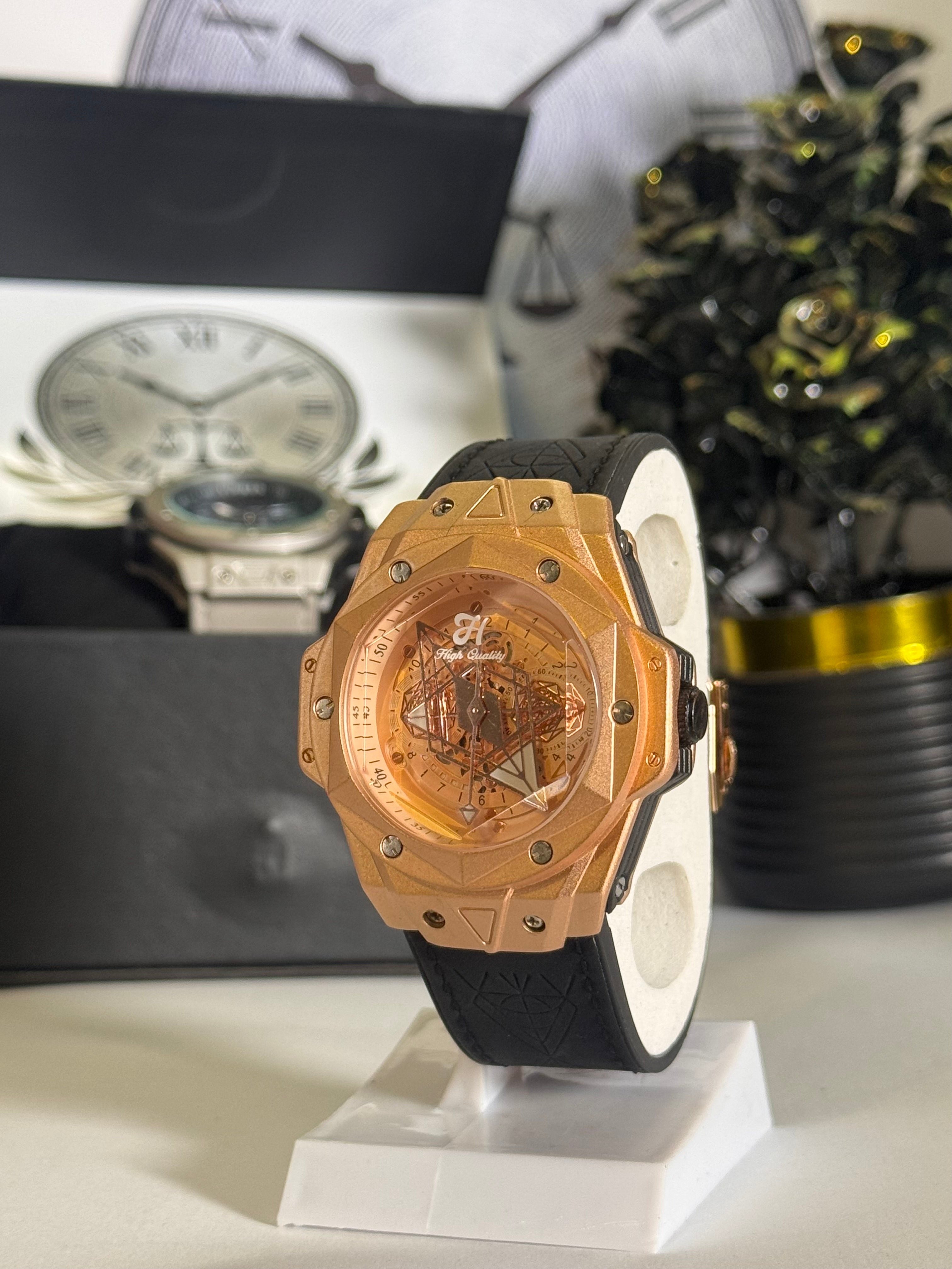 Luxury Hublot With Master Lock Watch - High-Quality Leather Black Strap