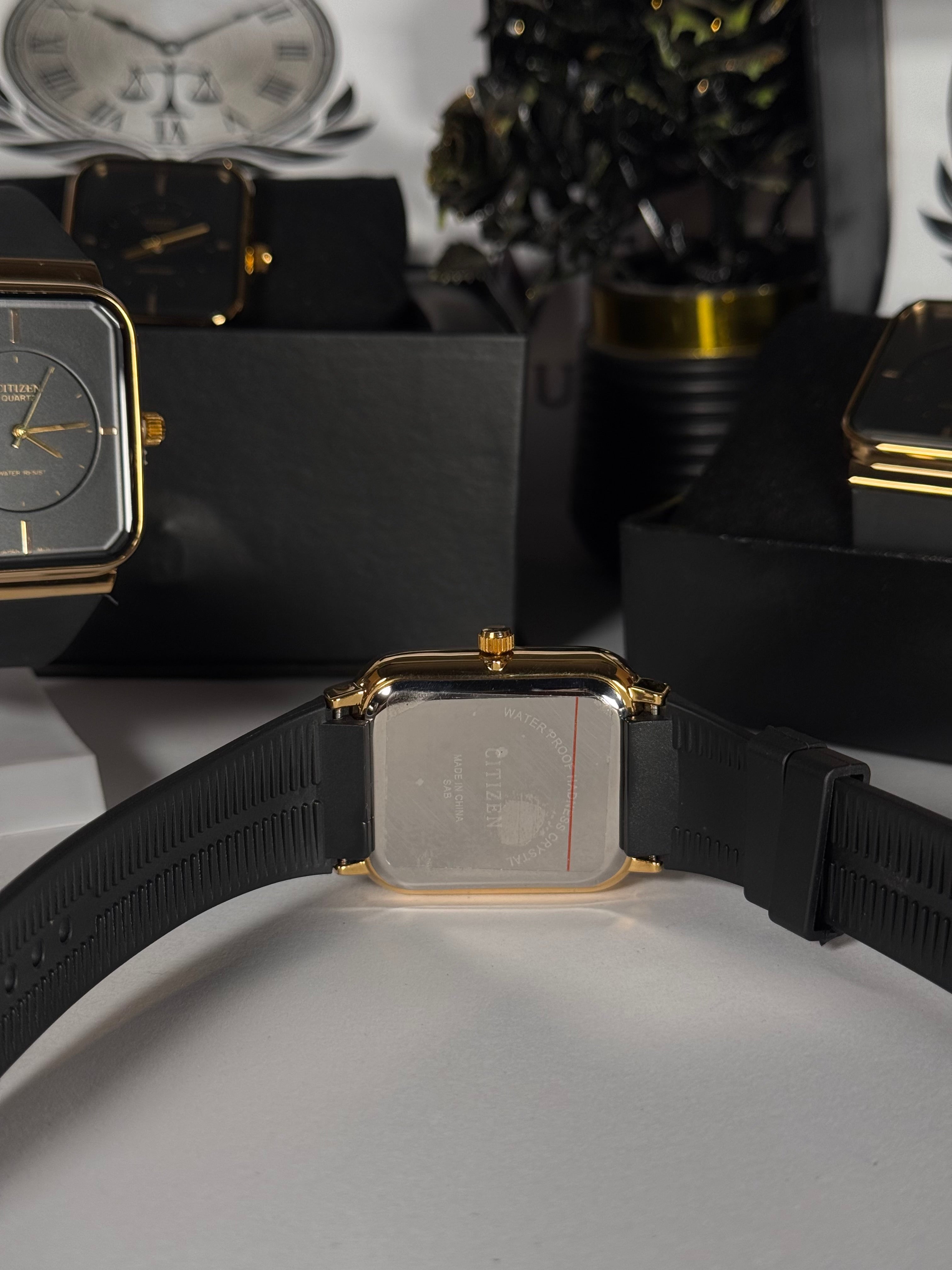 Citi Master Gold Watch for Men | Luxury Black Dial Wrist Watch with Silicon Strap | LegalWears