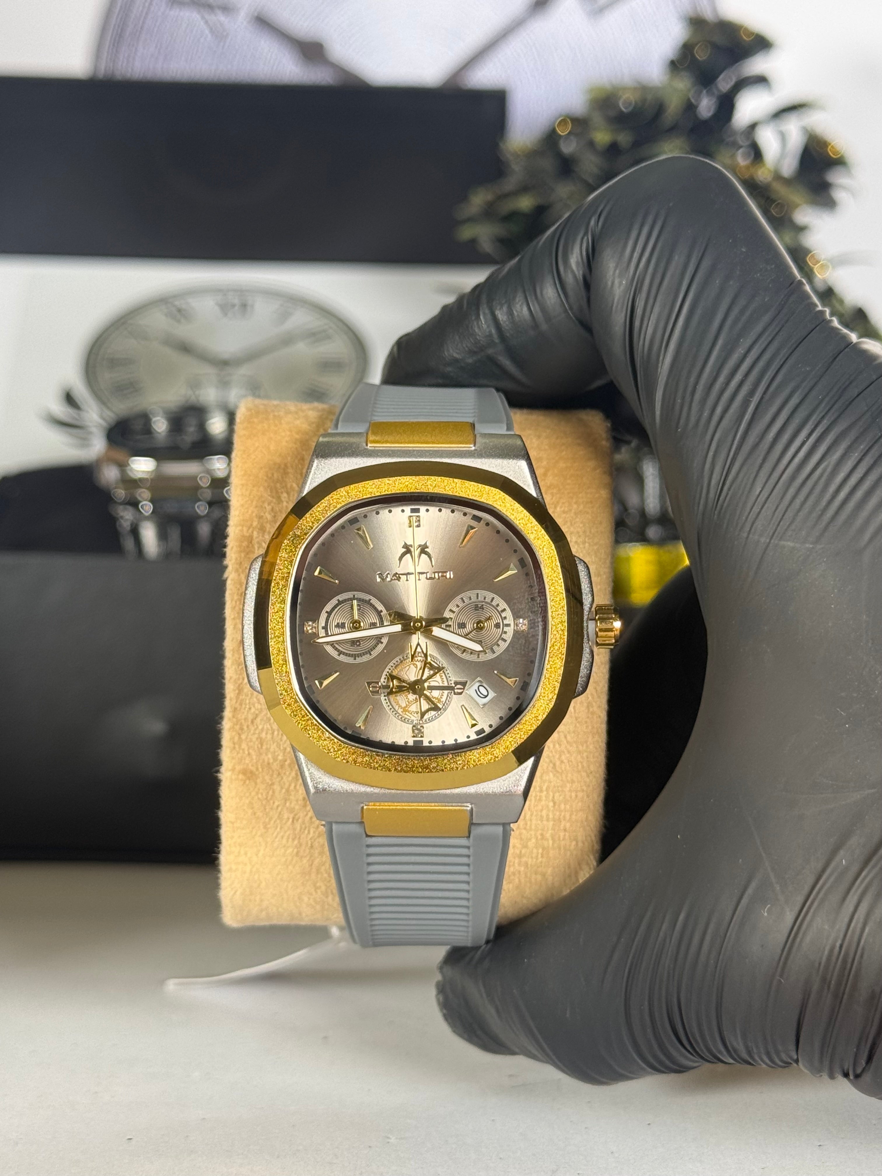 Patek Master Watch with Dual-Tone Gold and Silver Case | Gray Silicone Strap