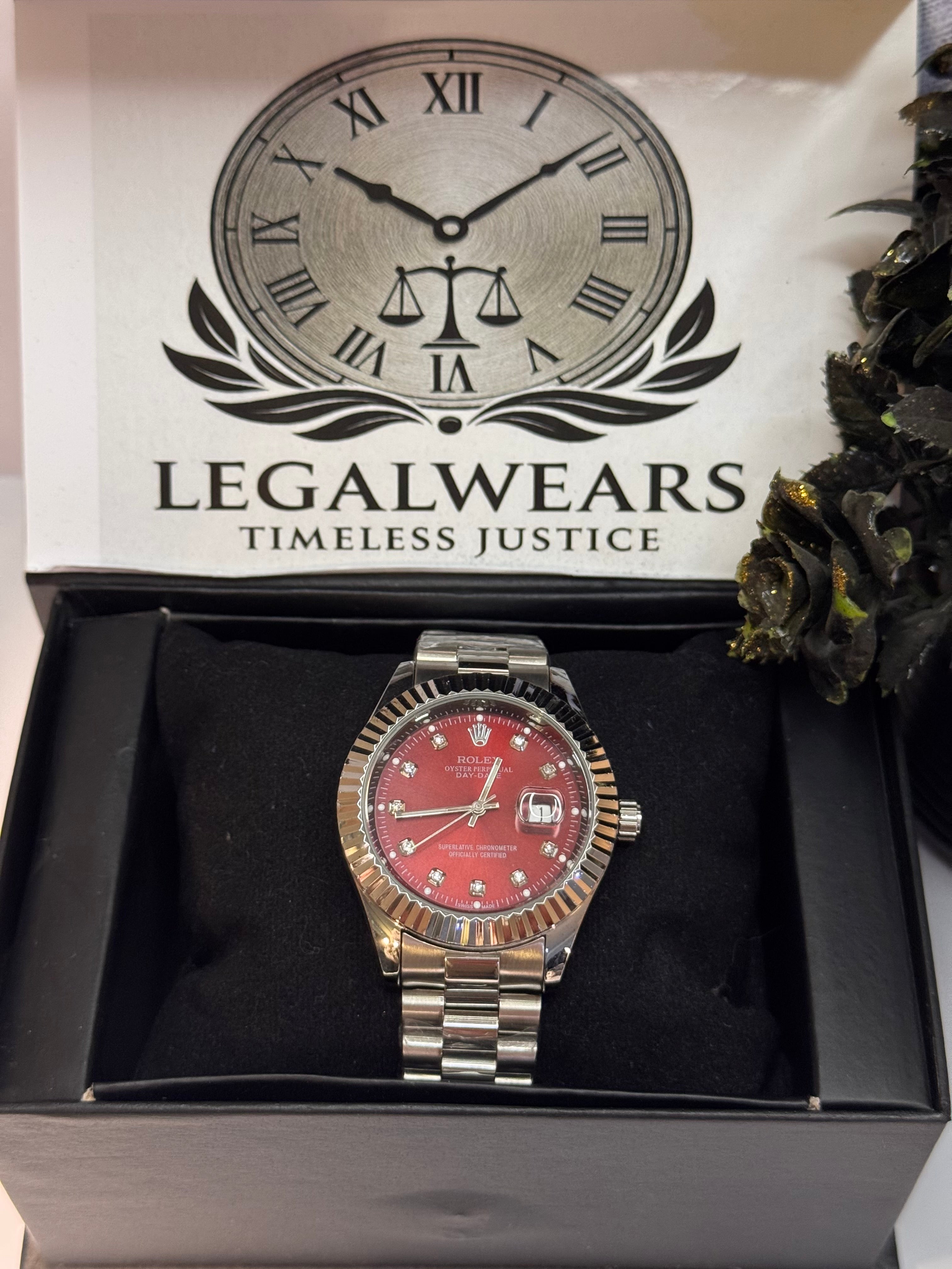 Rolly Master Men’s Red Dial Stainless Steel Strap Quartz Watch – Waterproof Timepiece | LegalWears