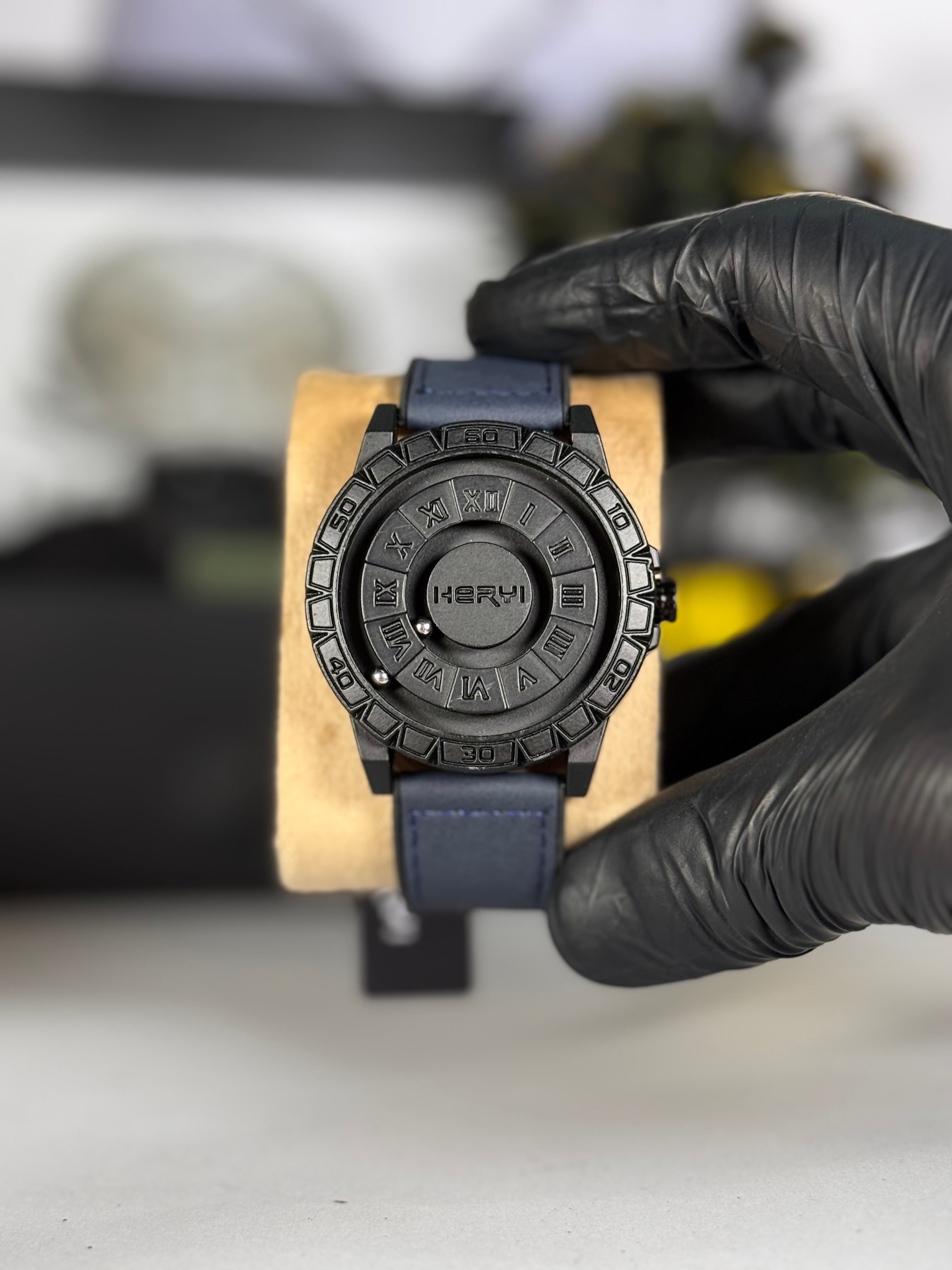 HERYI Blue Silicon Leather Strap Men’s Watch with Rotating Dial | Modern Analog Watch | Legalwears