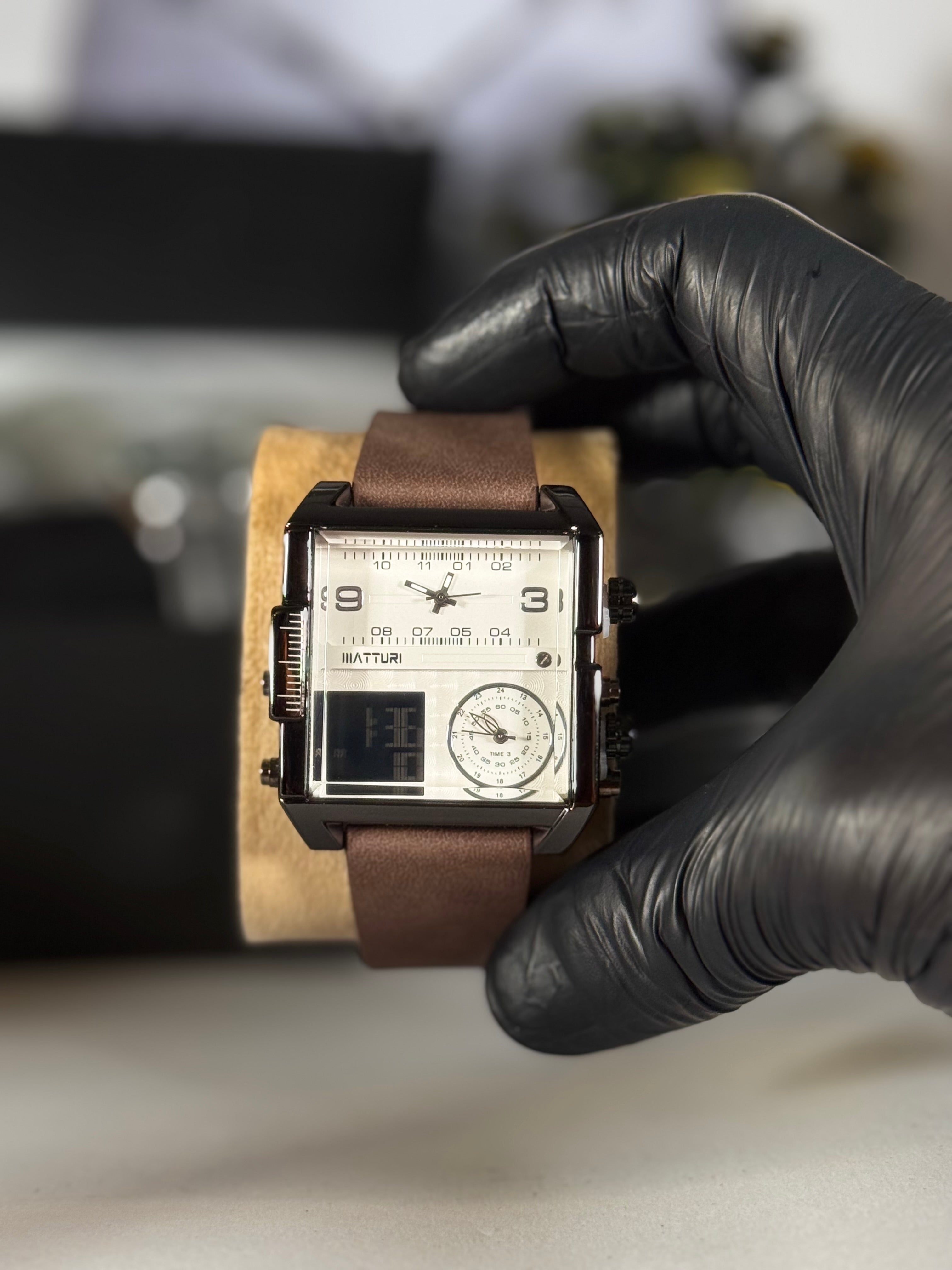 Legalwears Multi-Dial Watch with Brown Leather Strap – Unique Digital & Analog Design Watch