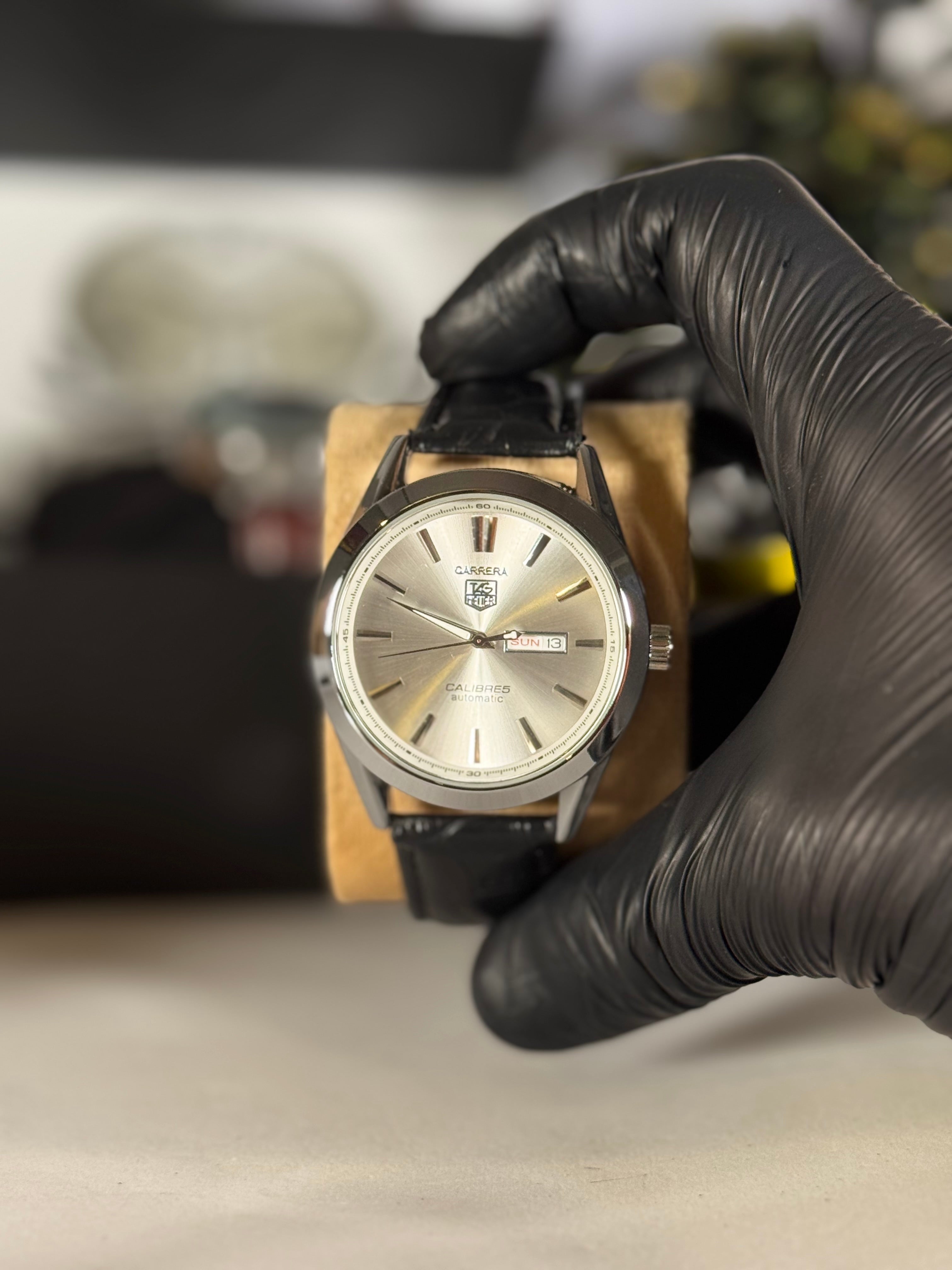 Legalwears Rera Master Day-Date Watch – Silver Dial Watch with Black Leather Strap