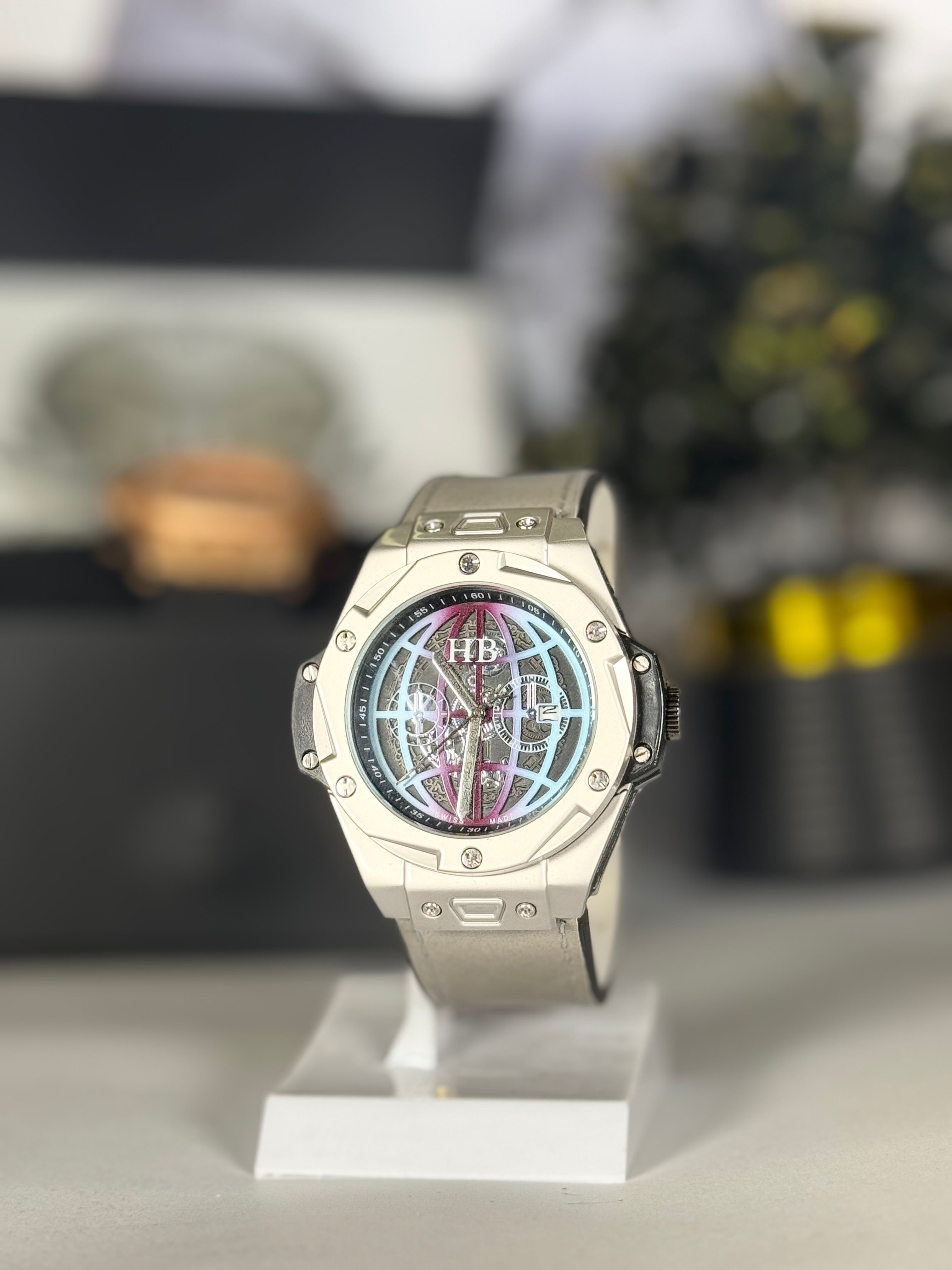 Hublot Master Lock Leather Strap Watch | Luxury Skeleton Dial Watch for Men