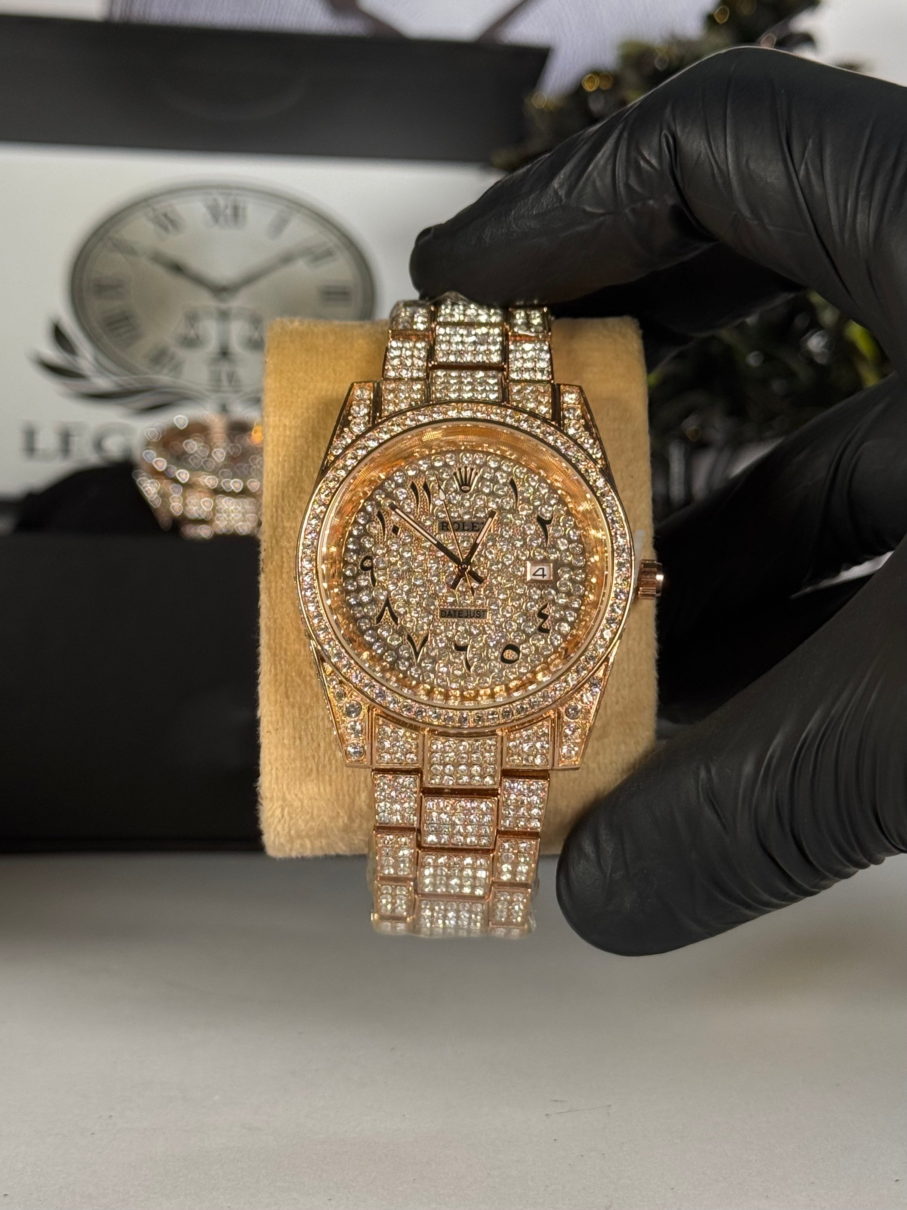 Rolly Master Gold Crystal Quartz Watch with Stainless Steel Strap | LegalWears