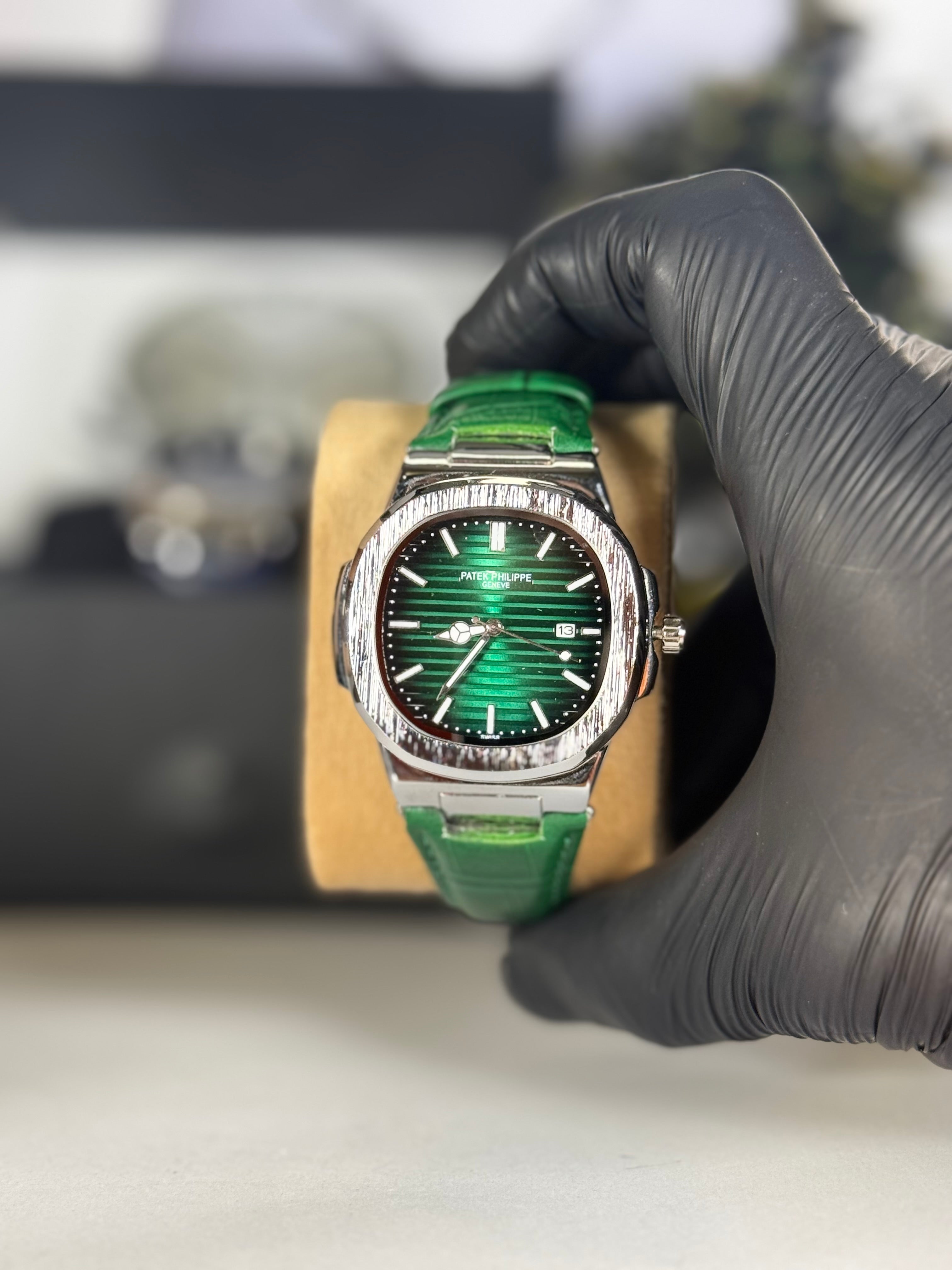 Patek Master Green Dial Men’s Watch with Leather Strap | Quartz Date Wrist Watch | Legalwears