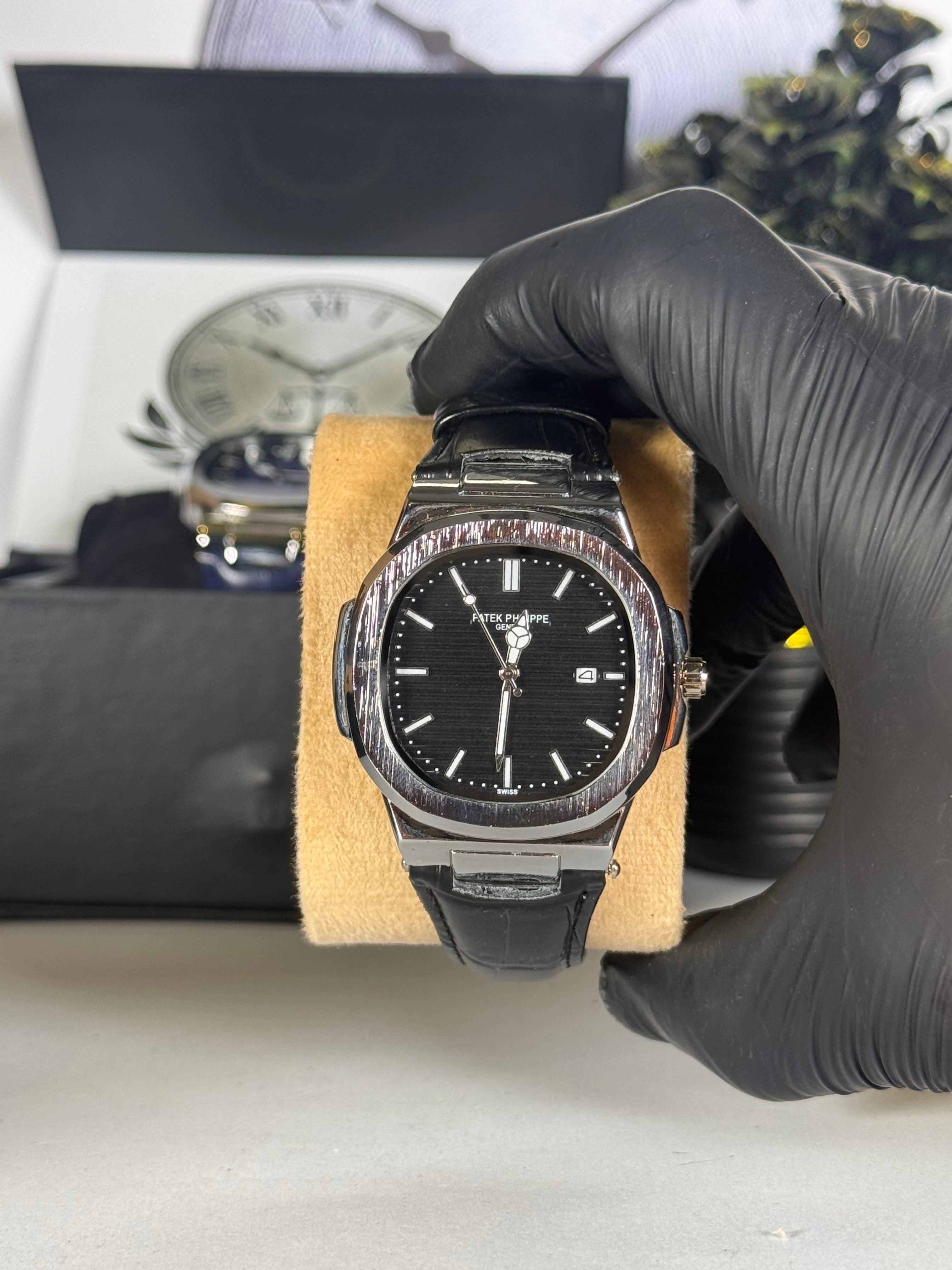 Patek Master Black Dial Men’s Watch with Leather Strap | Quartz Date Wrist Watch | Legalwears