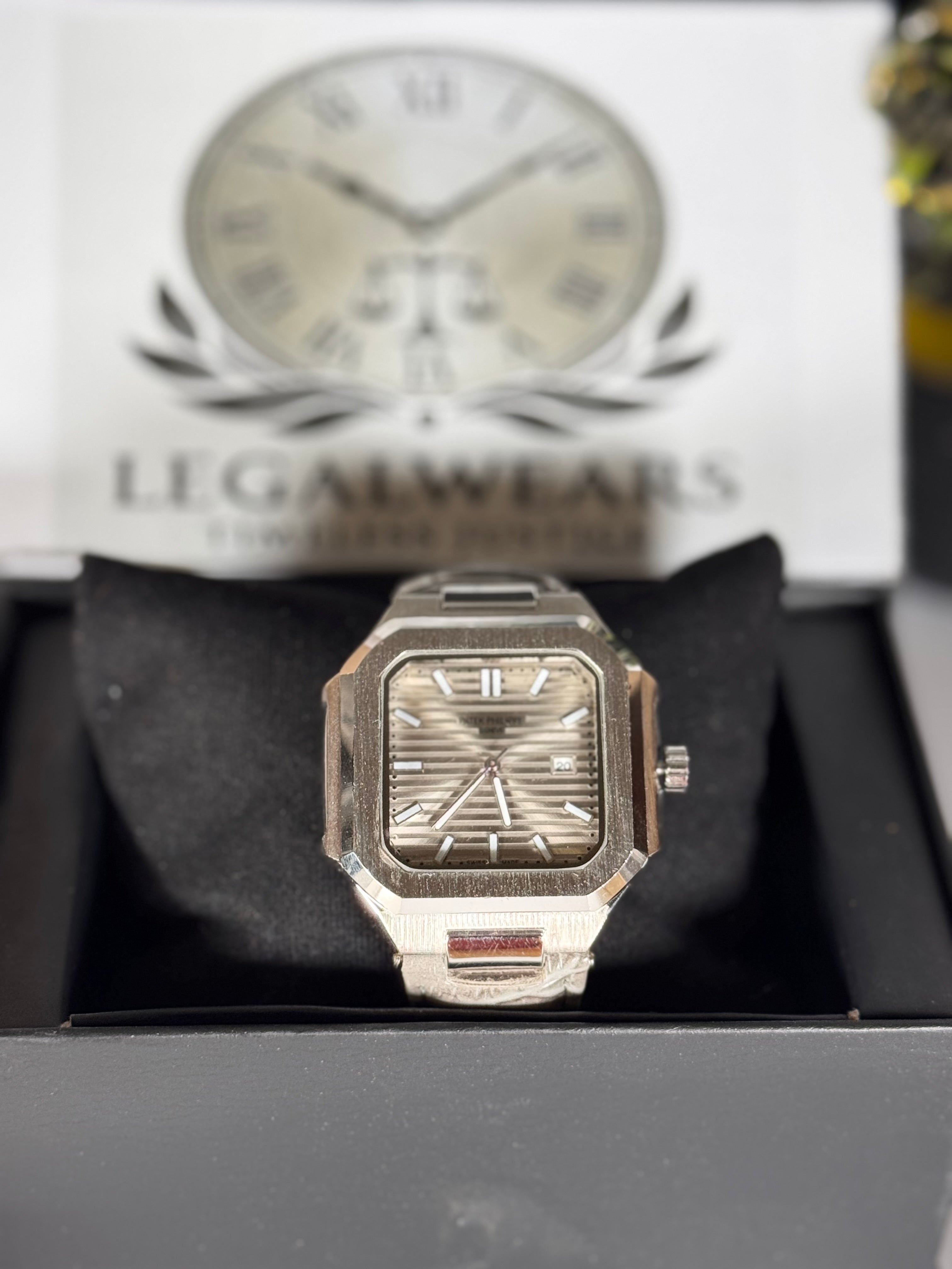 Patek Master Silver Dial Square Quartz Watch with Leather Strap | LegalWears