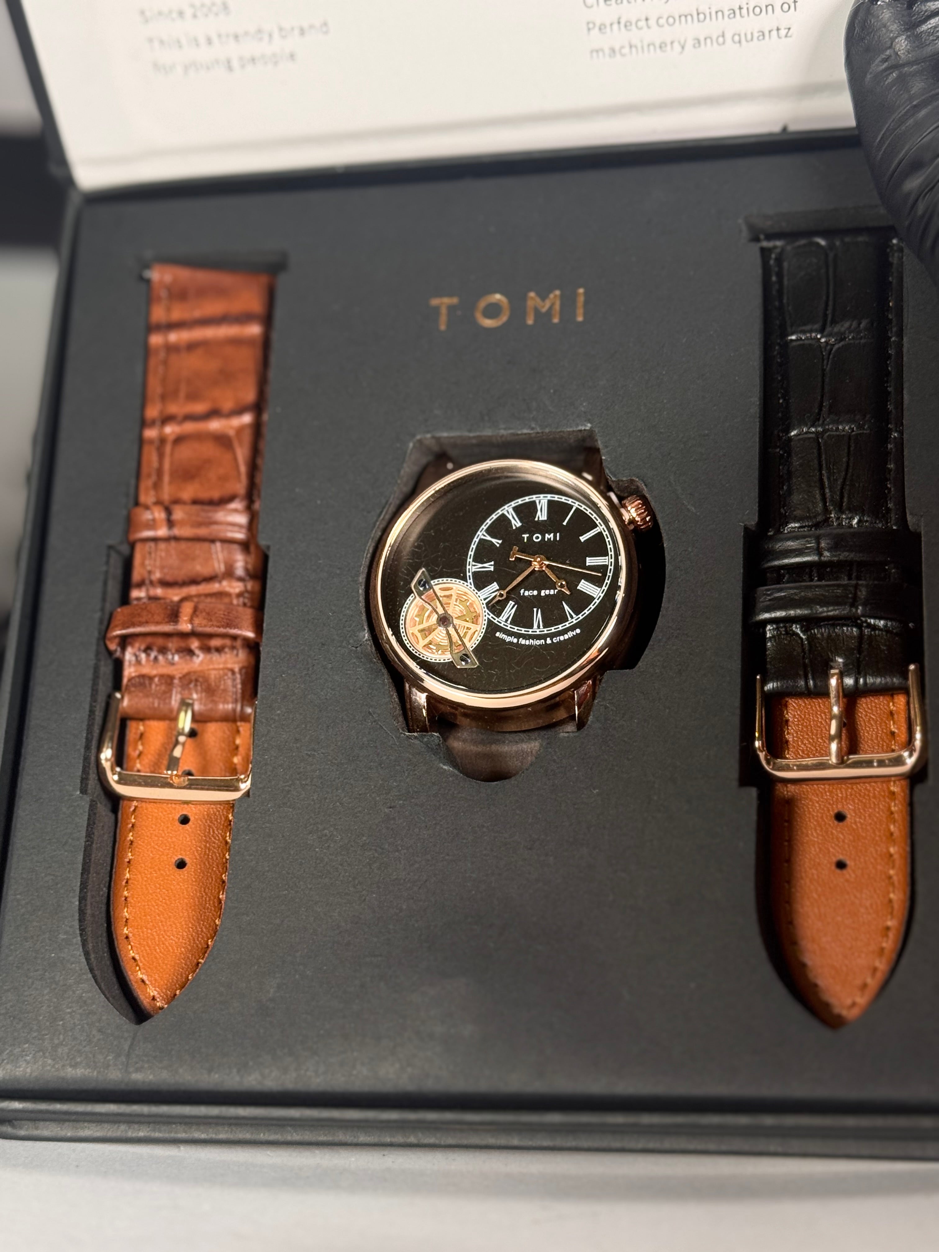 Legalwears Trendy Rose Gold Watch with Two Interchangeable Leather Straps – Black & Tan