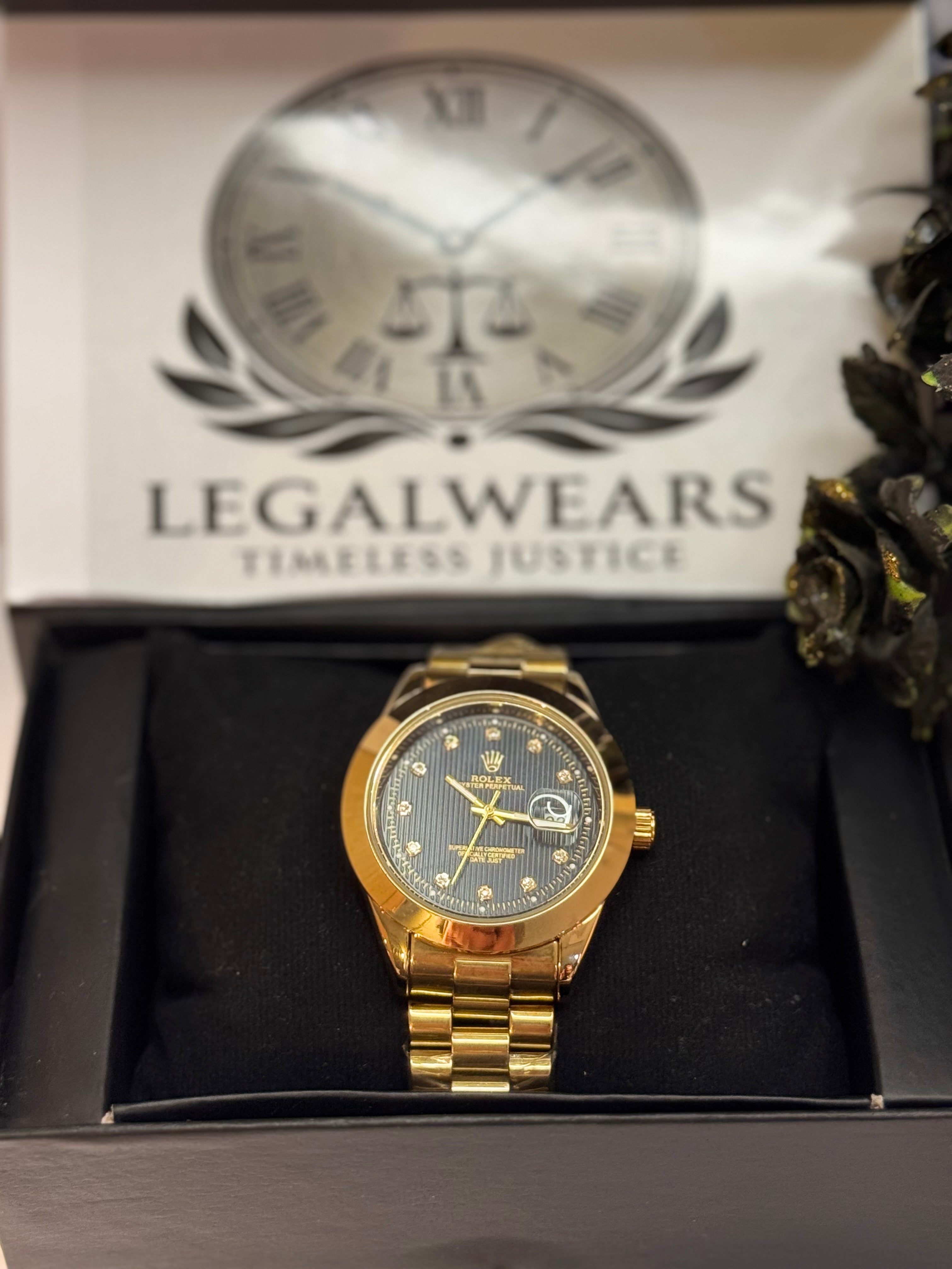 Rolly Master Men’s Black Dial Gold Strap Quartz Watch – Waterproof Timepiece | LegalWears