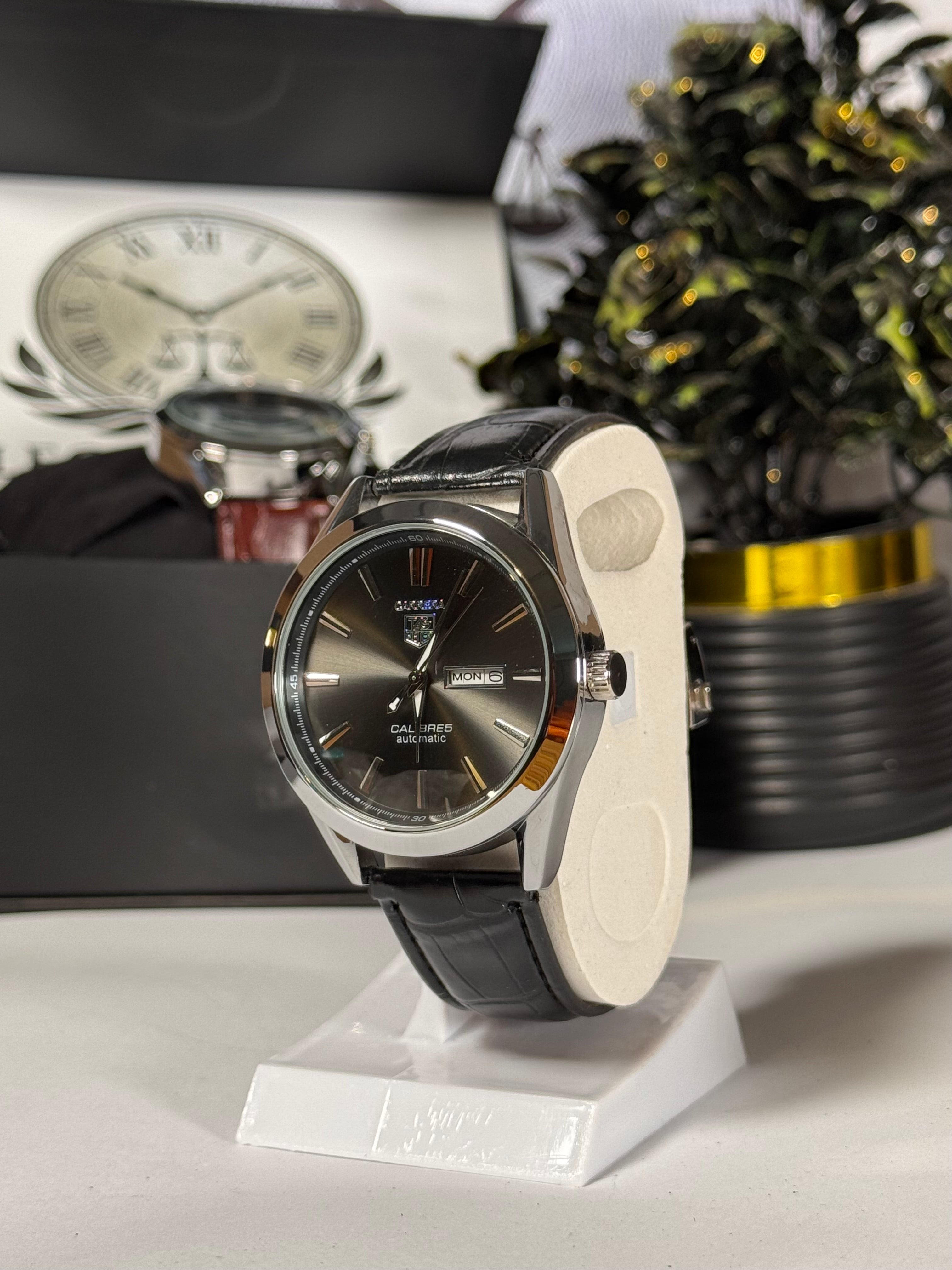 Legalwears Rera Master Day-Date Watch – Black Leather Strap Luxury Wristwatch