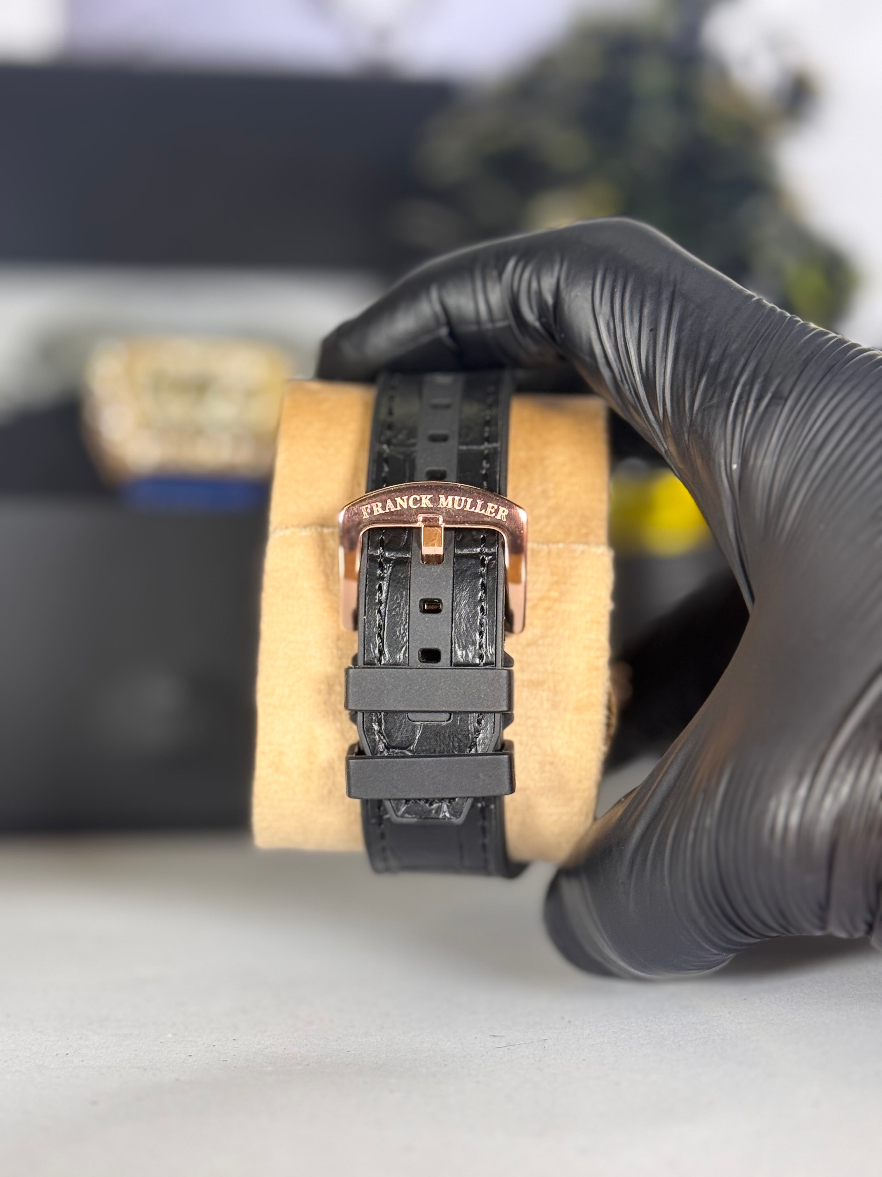 Muller Master Yachting Luxury Watch – Diamond-Studded Rose Gold Case with Black Silicone Strap