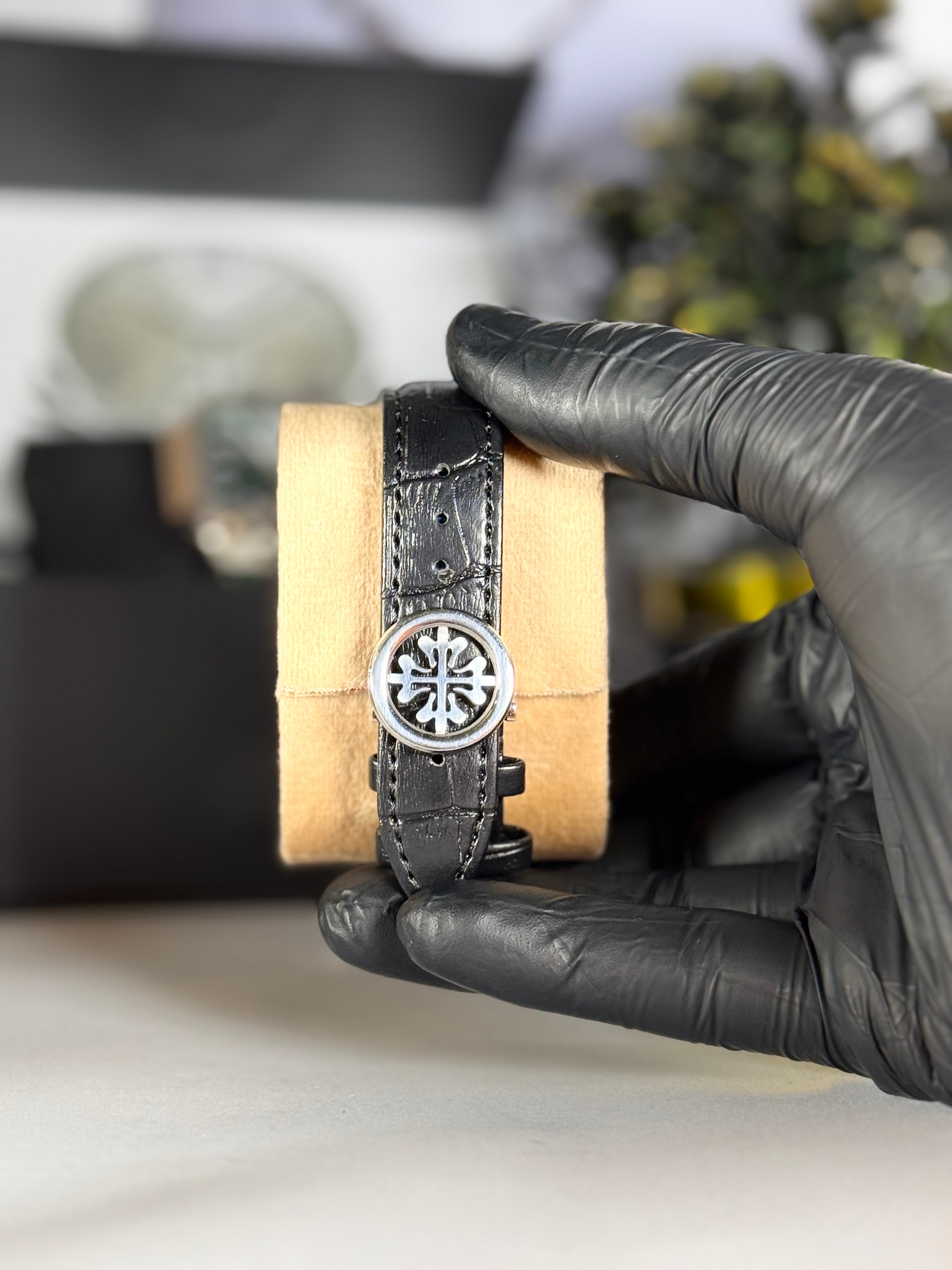 Patek Master Men’s White Dial Square Watch with Leather Strap | LegalWears