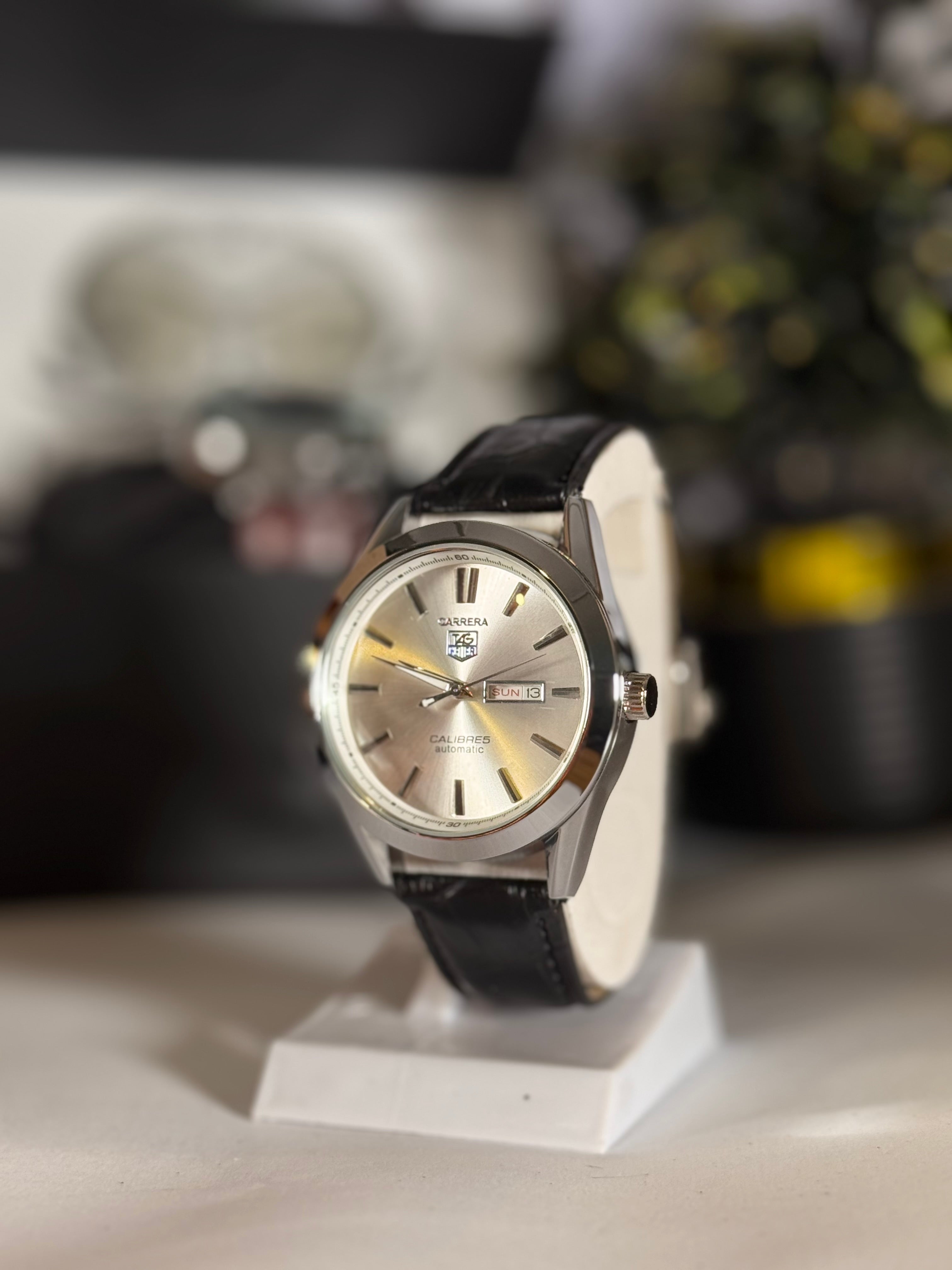 Legalwears Rera Master Day-Date Watch – Silver Dial Watch with Black Leather Strap