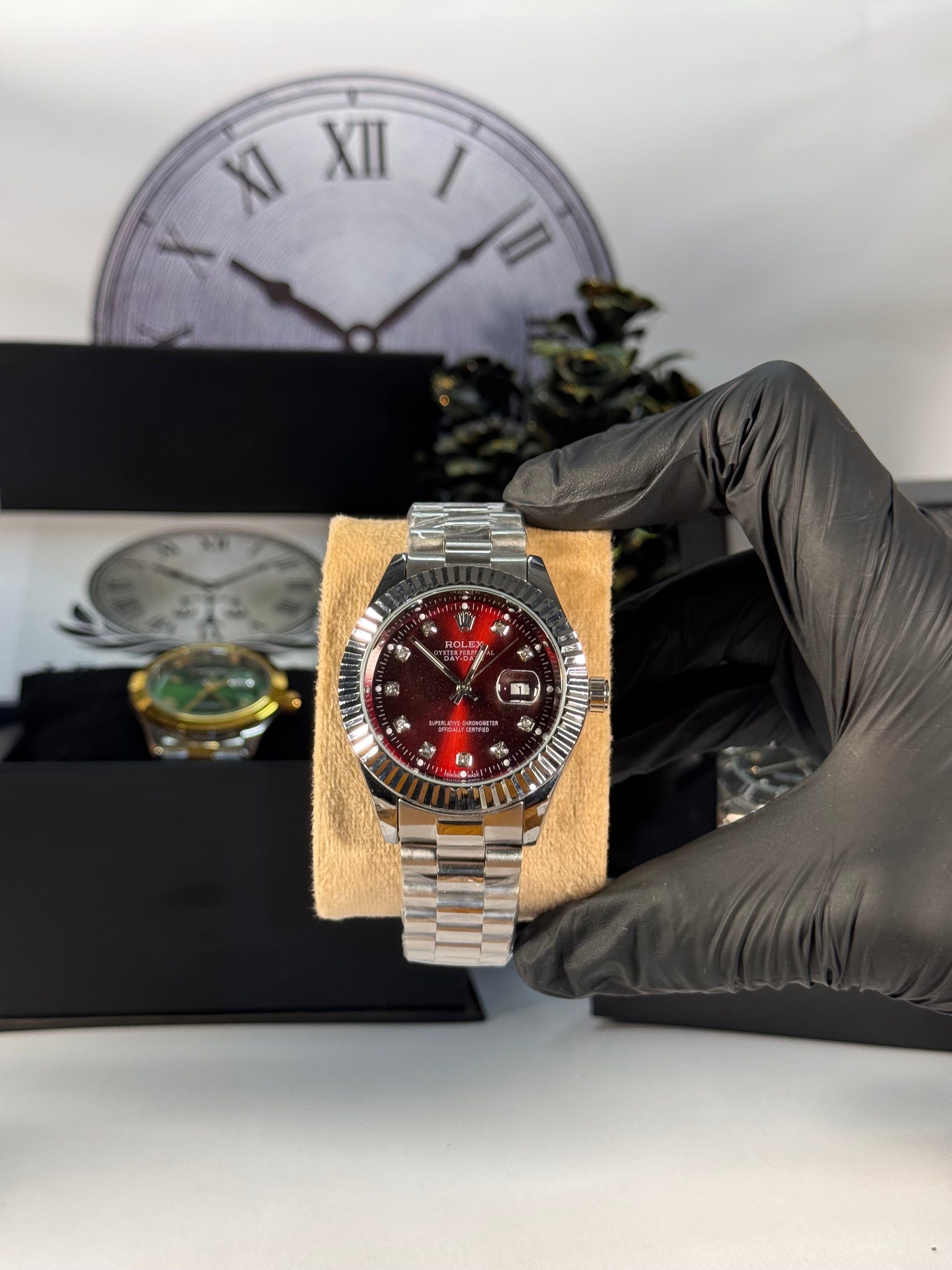 Rolly Master Men’s Red Dial Stainless Steel Strap Quartz Watch – Waterproof Timepiece | LegalWears