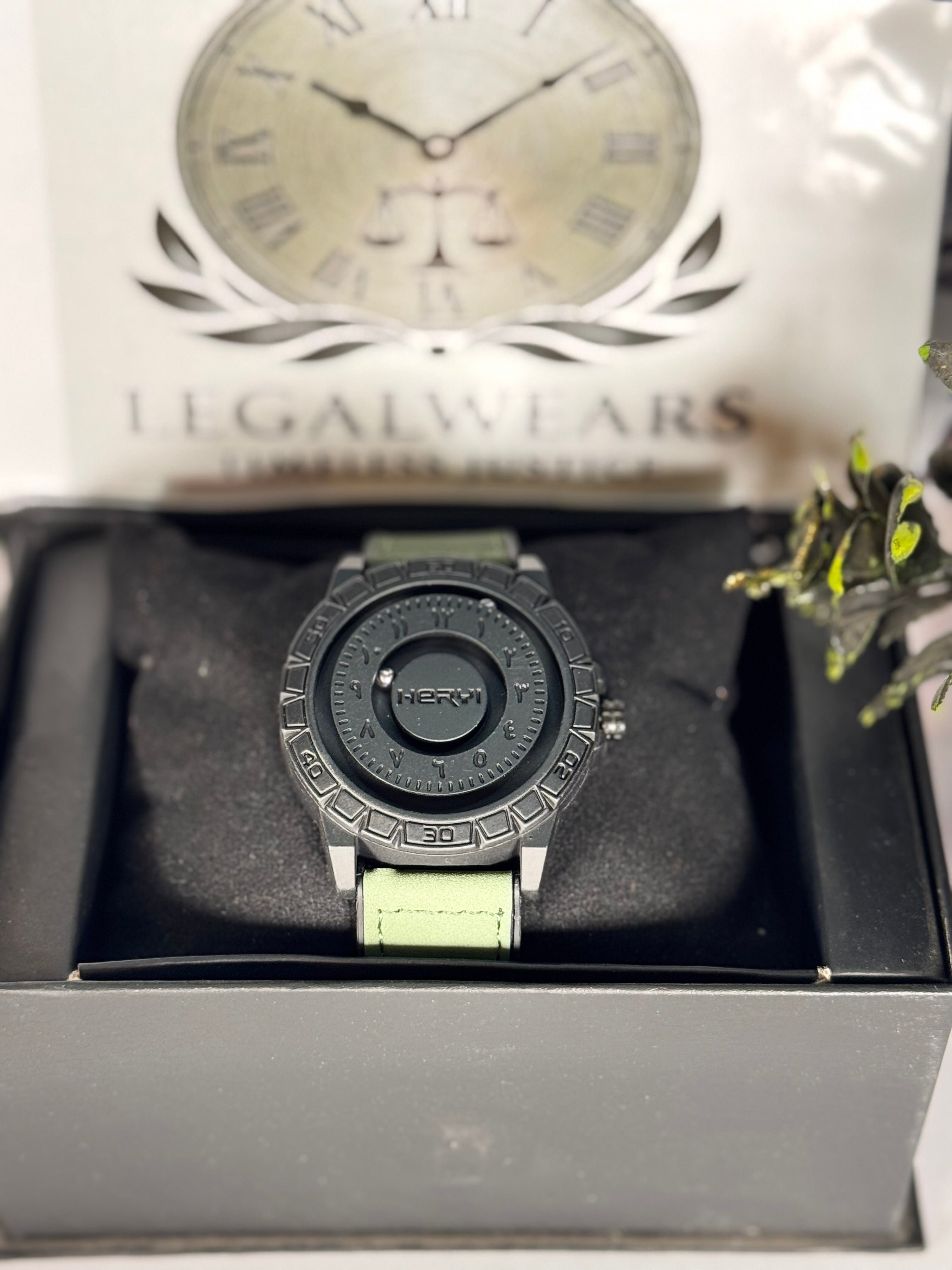 HERYI Green Silicon Leather Strap Men’s Watch with Rotating Dial | Casual Wrist Watch | Legalwears