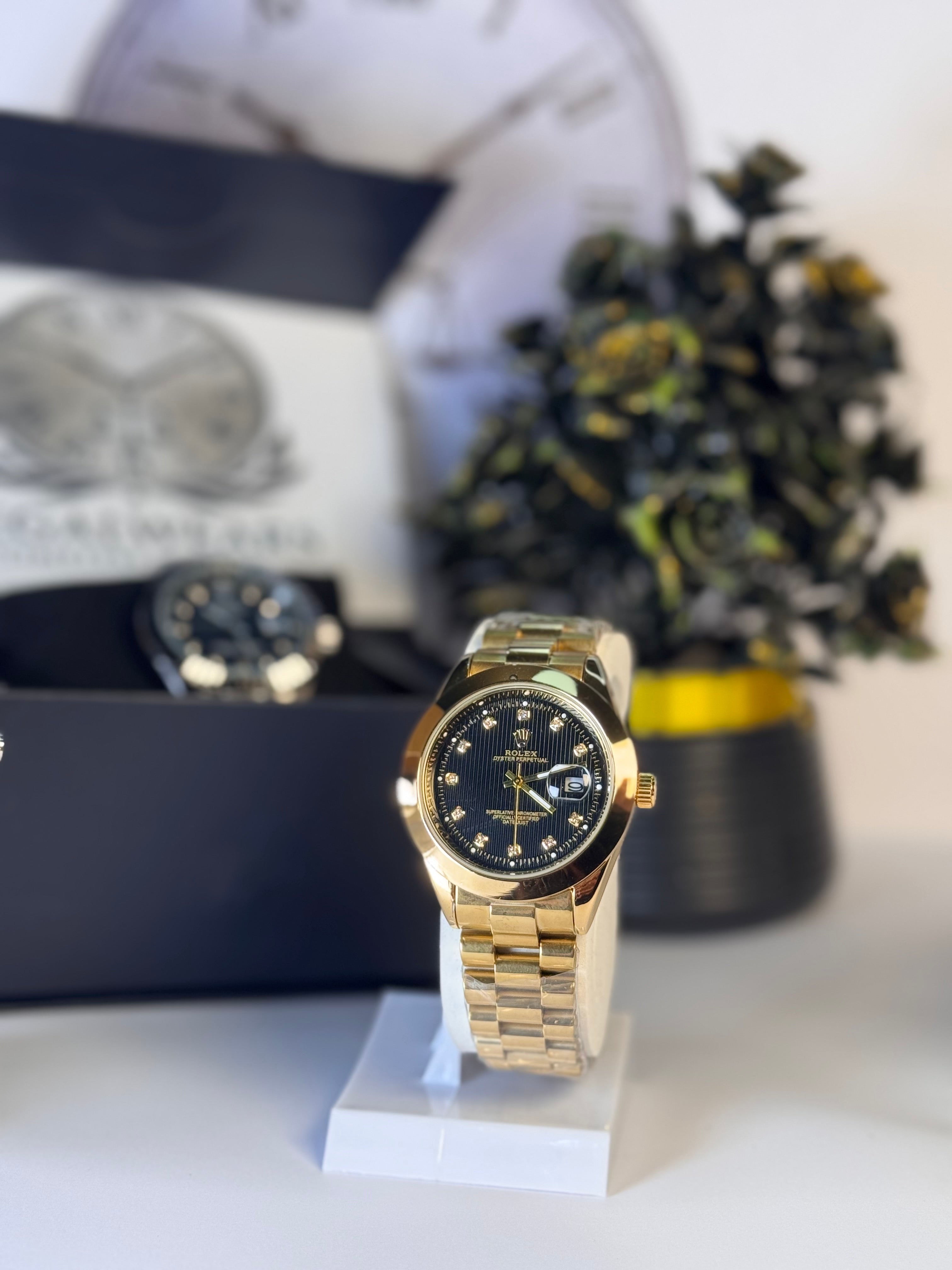 Rolly Master Men’s Black Dial Gold Strap Quartz Watch – Waterproof Timepiece | LegalWears