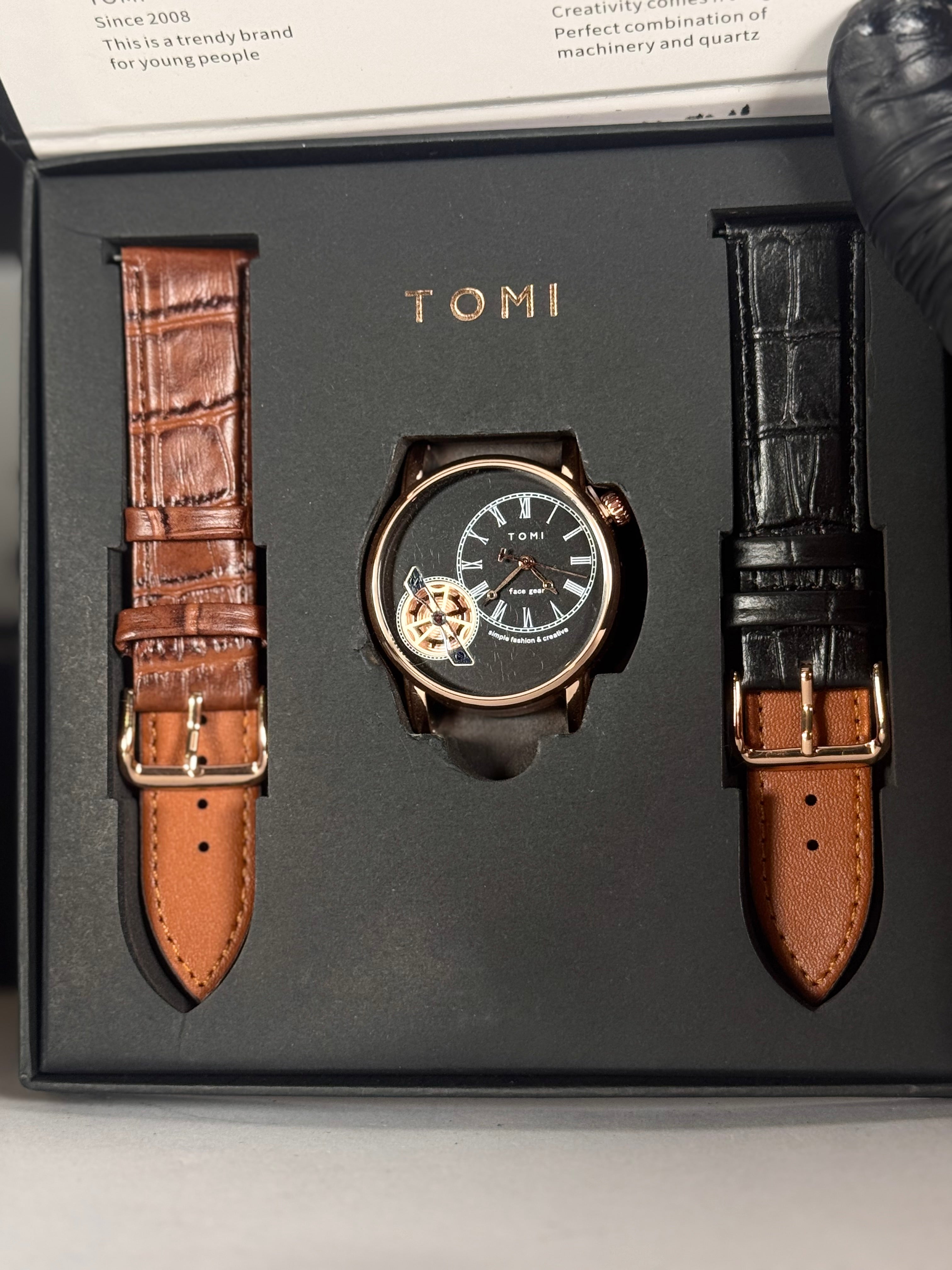 Legalwears Trendy Rose Gold Watch with Two Interchangeable Leather Straps – Black & Tan