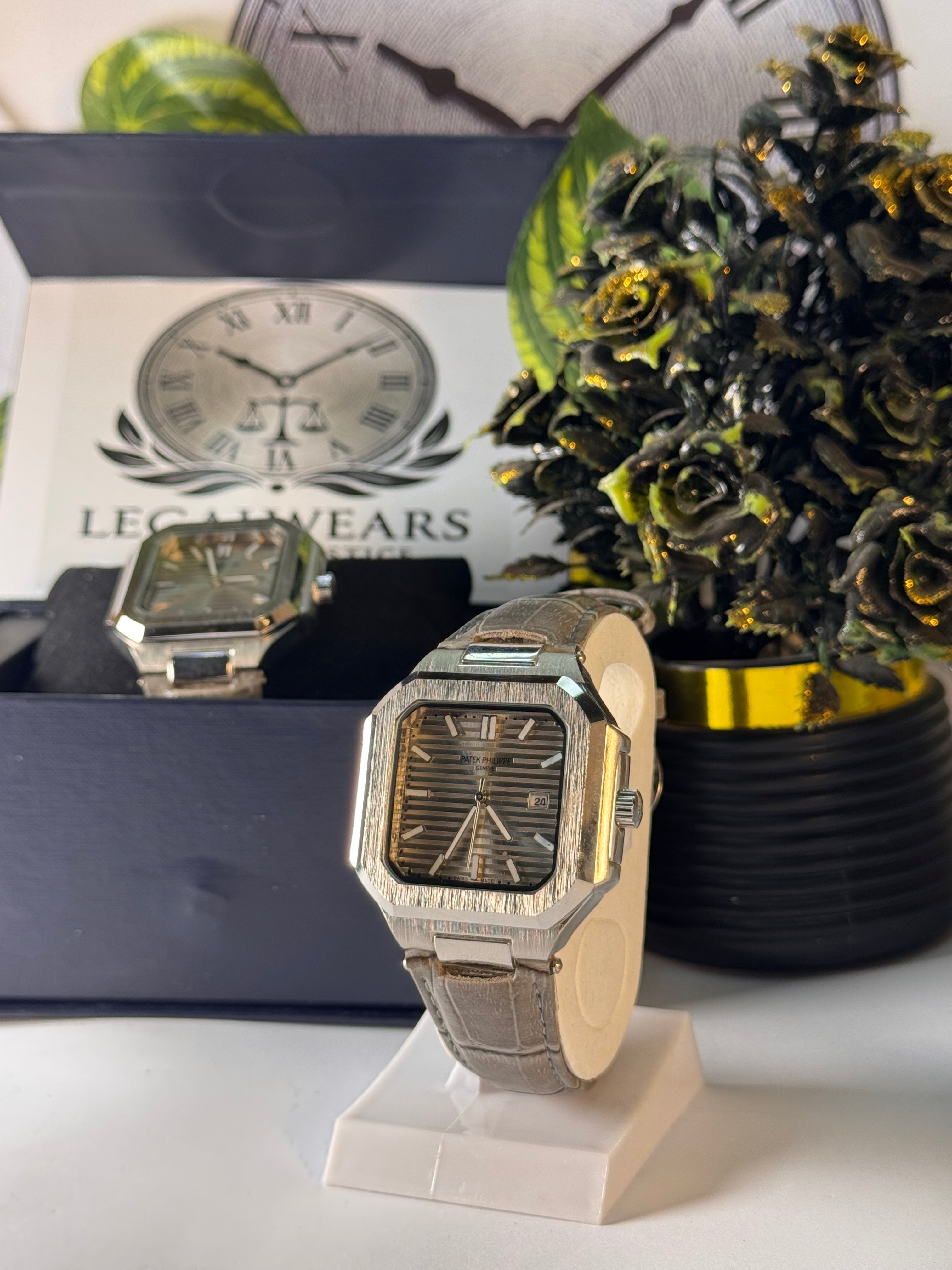 Patek Master Men’s Green Dial Square Watch with Leather Strap | LegalWears