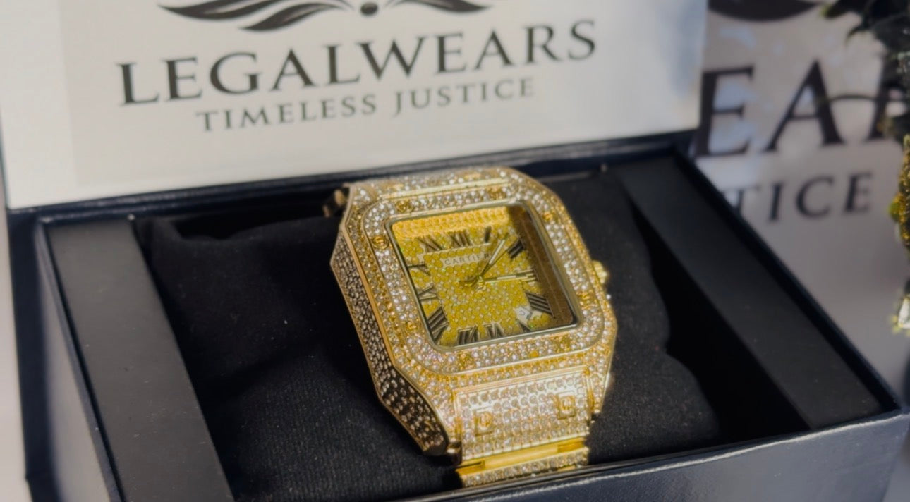 Cartier Gold Diamond-Studded Watch | Quartz Movement Golden Dial Watch | LegalWears