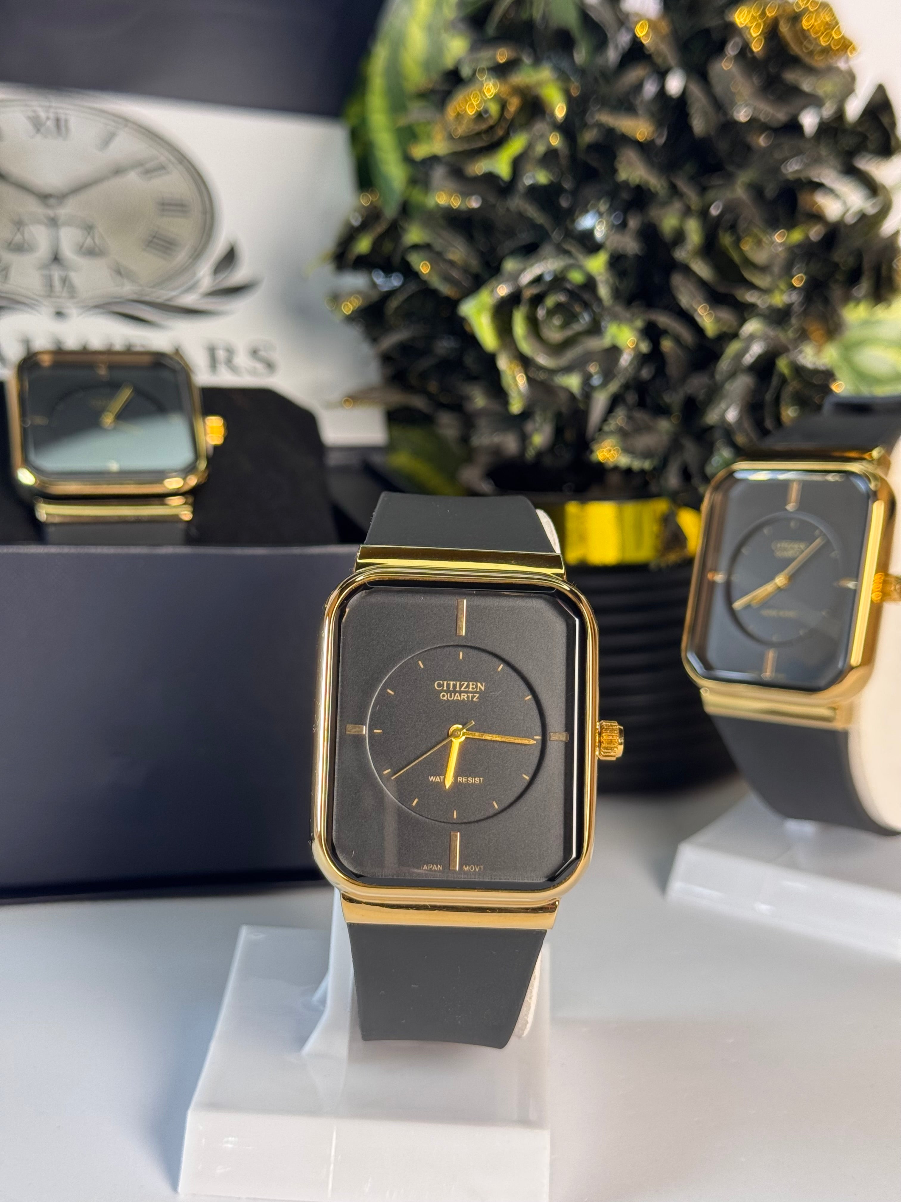 Citi Master Gold Watch for Men | Luxury Black Dial Wrist Watch with Silicon Strap | LegalWears