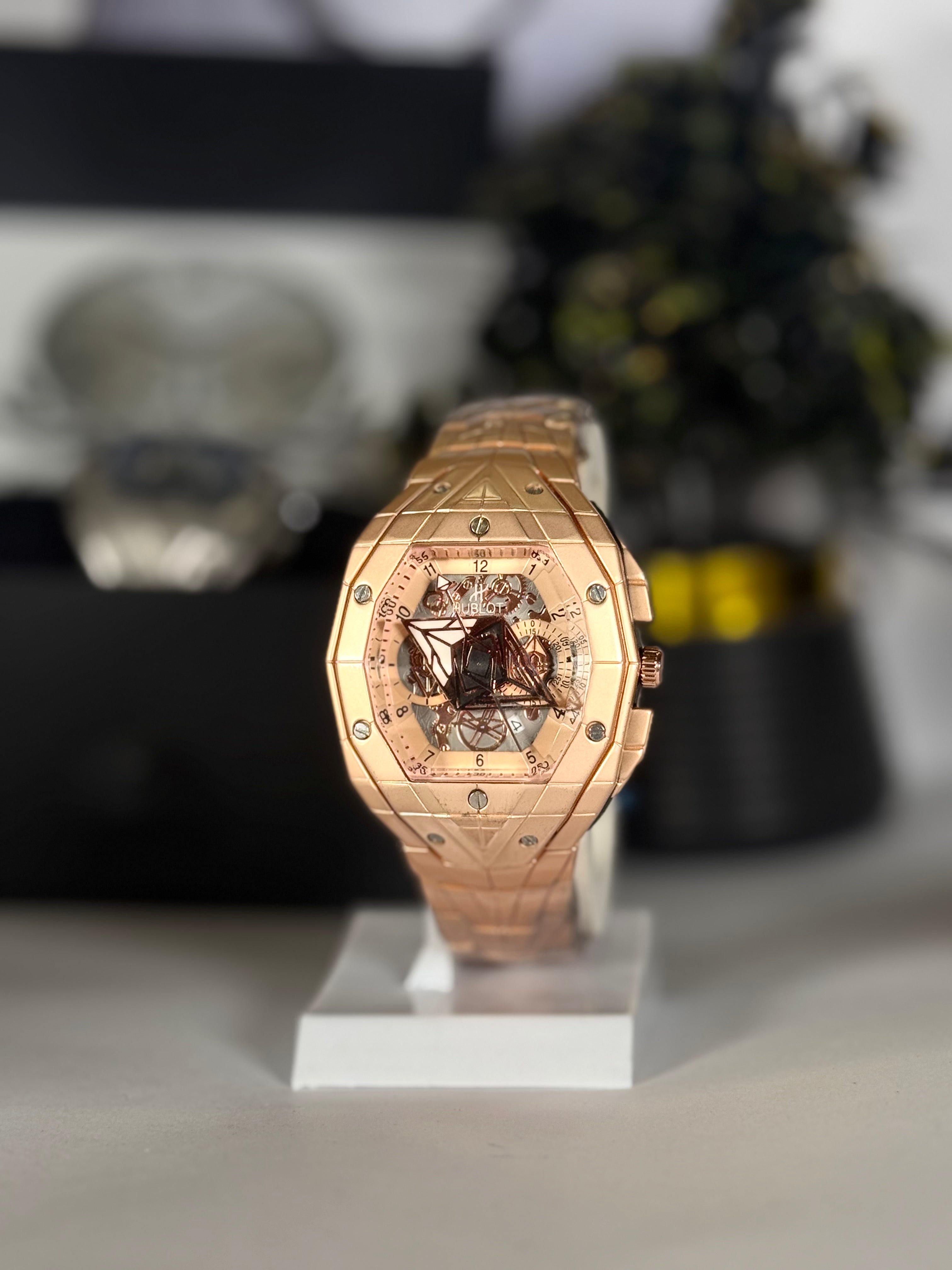 Hub Master Stainless Steel Strap Watch - Rose Gold - Luxury Watch for Men & Women