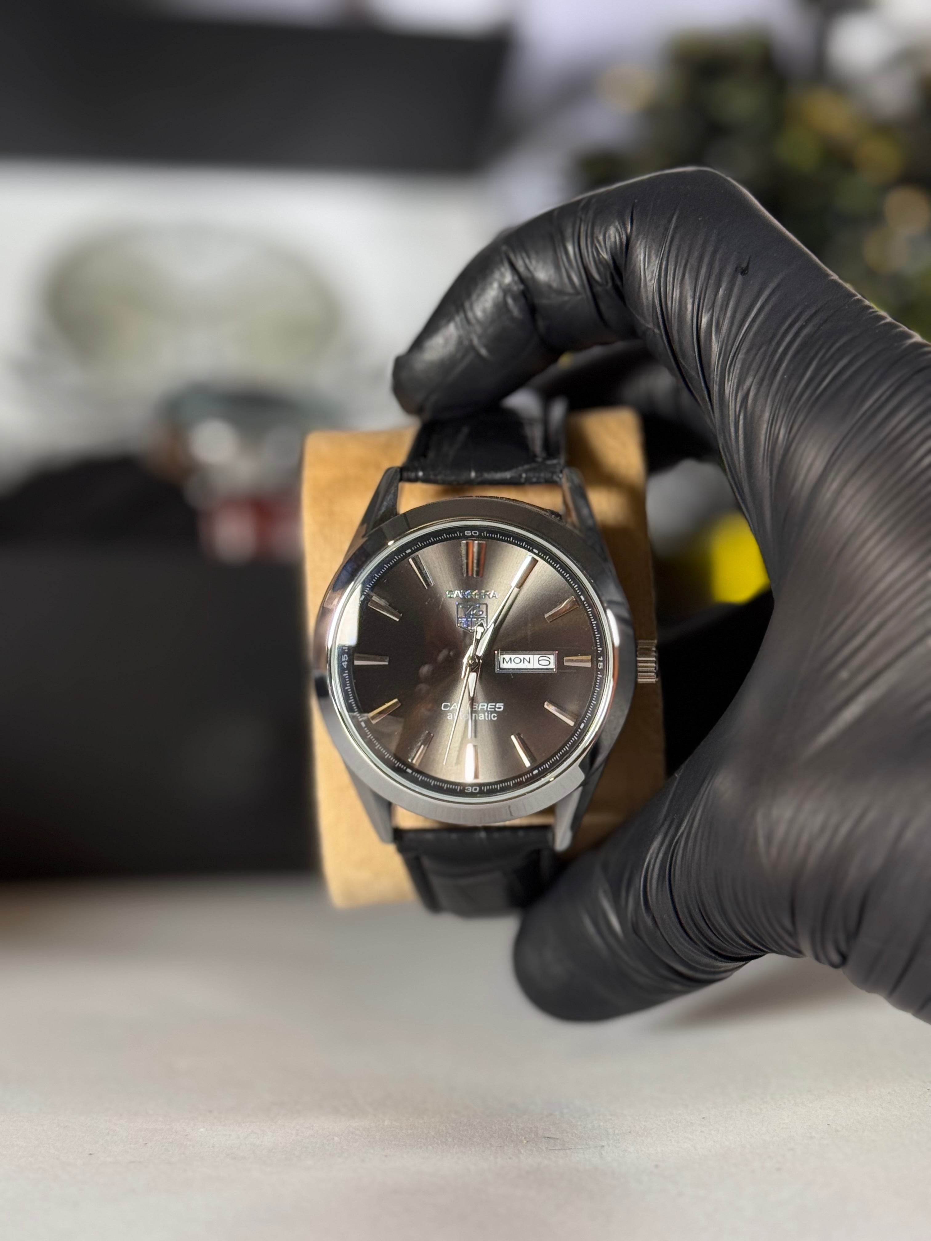 Legalwears Rera Master Day-Date Watch – Black Leather Strap Luxury Wristwatch