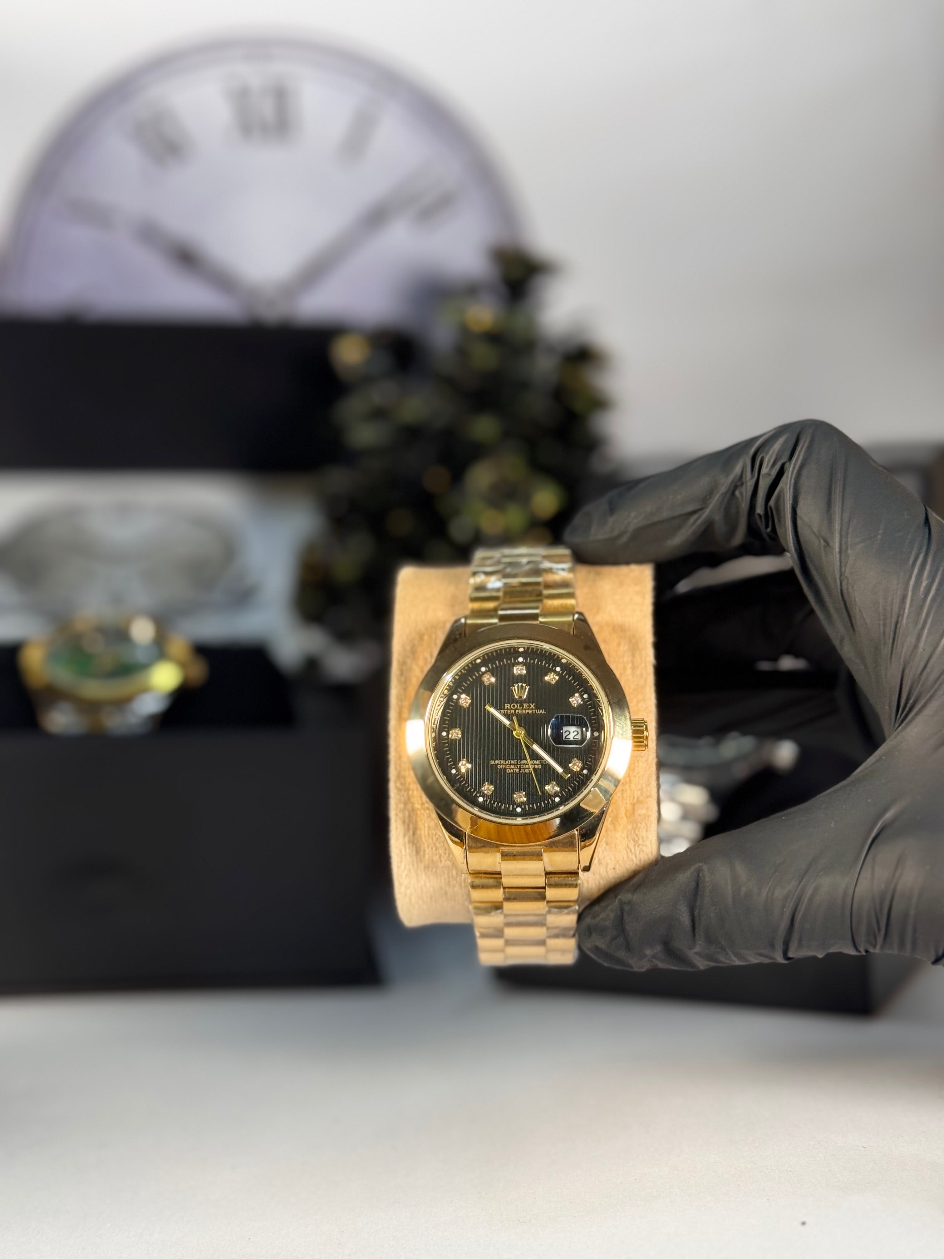 Rolly Master Men’s Black Dial Gold Strap Quartz Watch – Waterproof Timepiece | LegalWears