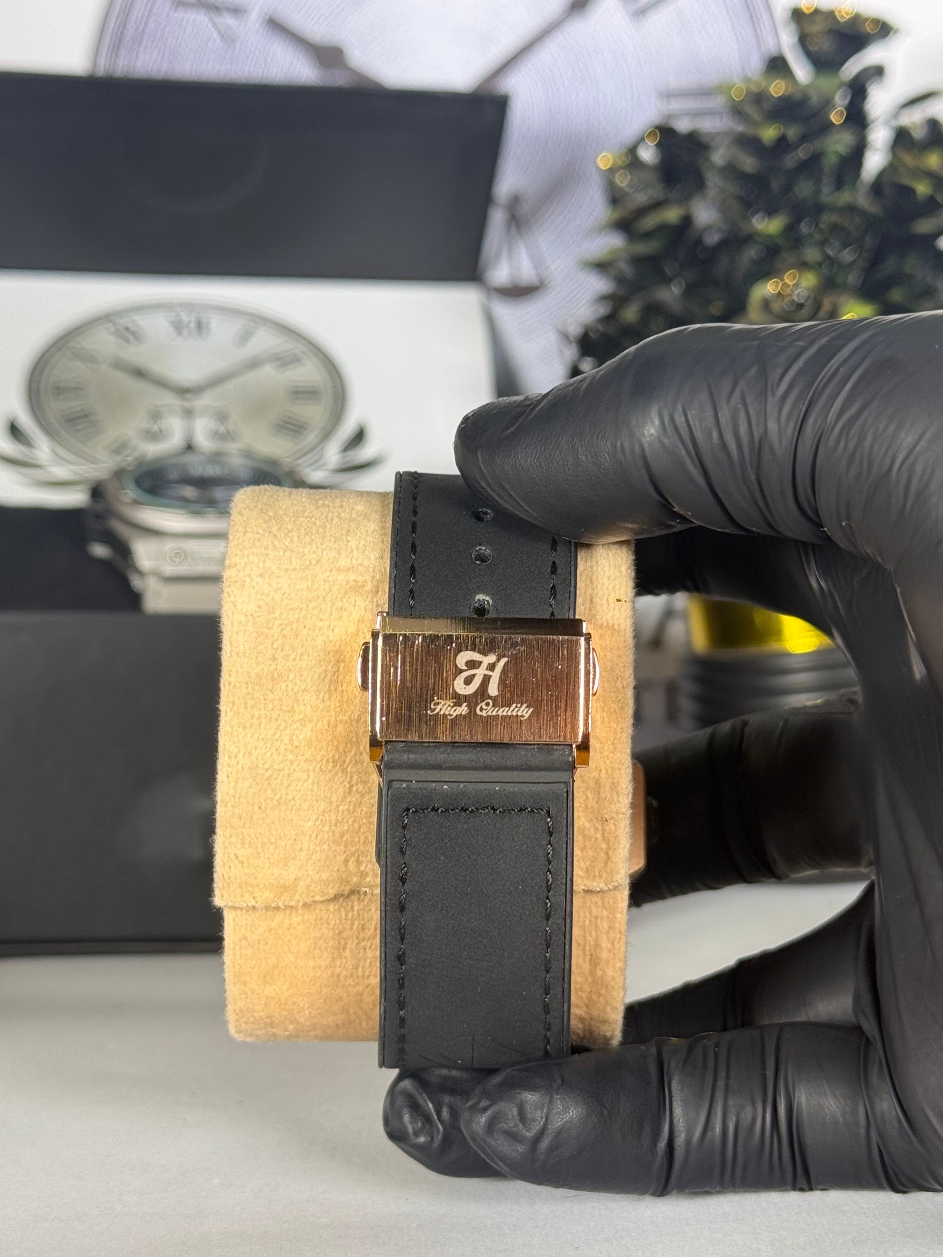 Luxury Hublot With Master Lock Watch - High-Quality Leather Black Strap