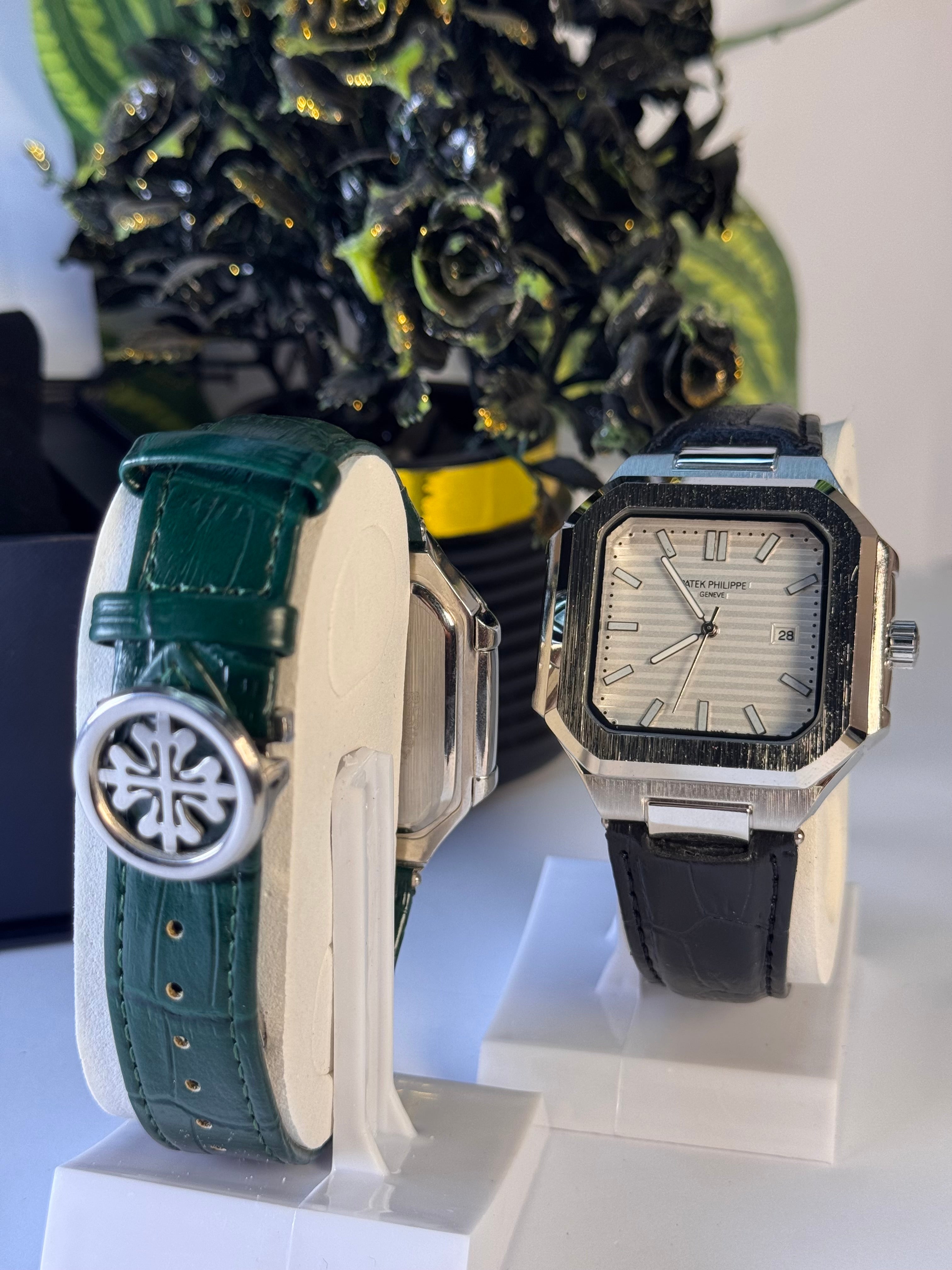 Patek Master Men’s Green Dial Square Watch with Leather Strap | LegalWears