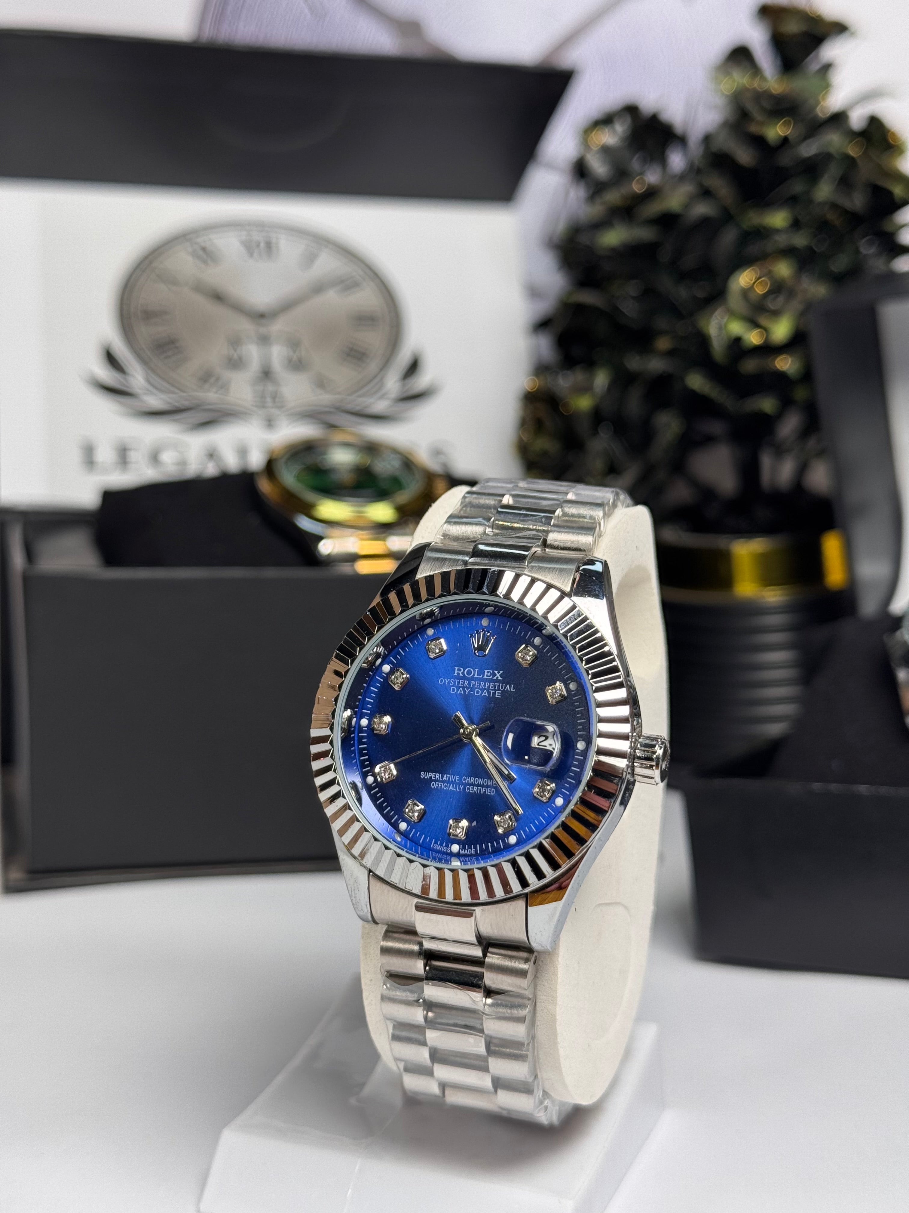 Rolly Master Men’s Blue Dial Quartz Watch with Stainless Steel Strap – Waterproof | LegalWears