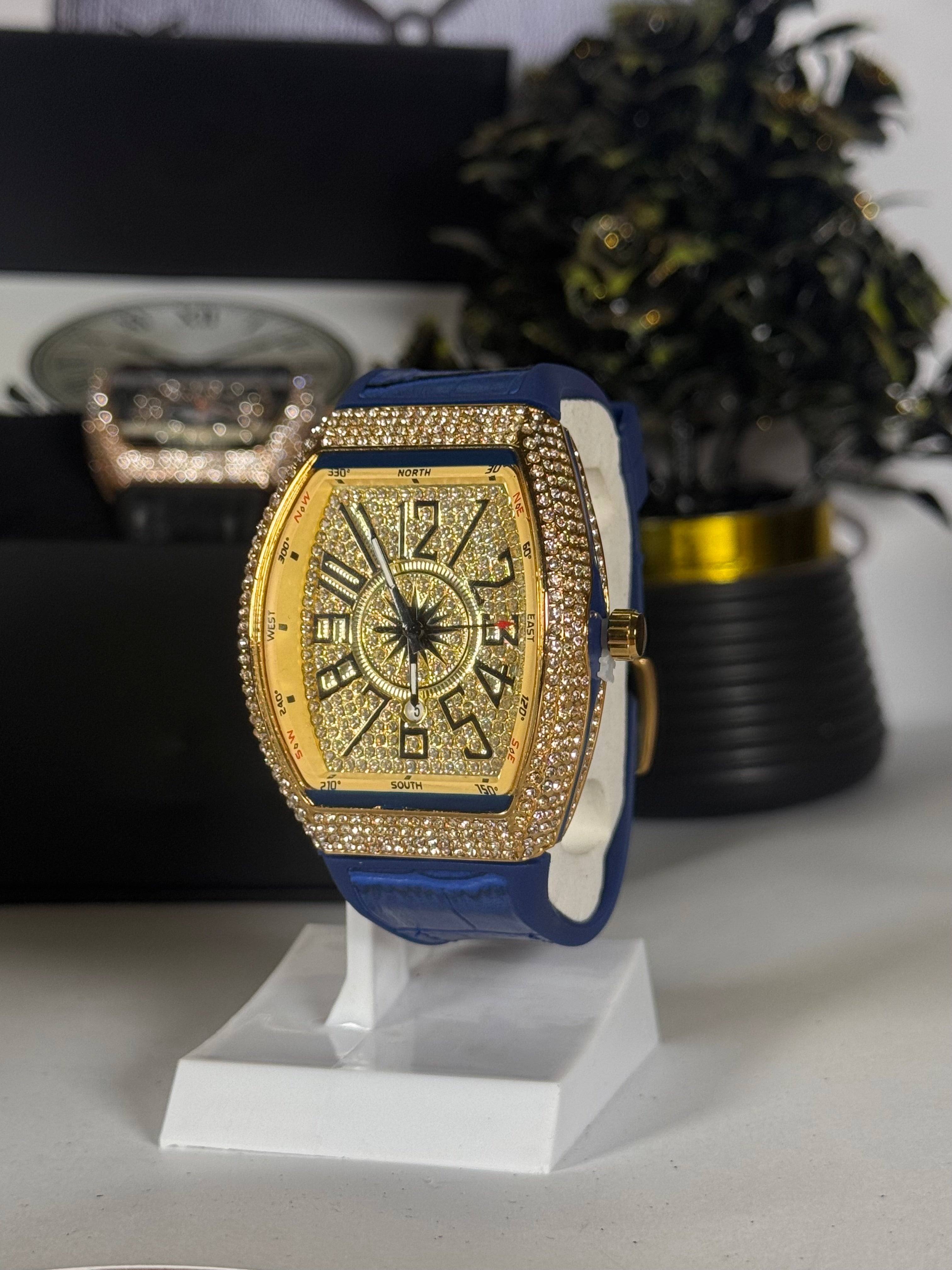 Muller Master Yachting Luxury Watch – Diamond-Studded Rose Gold Case with Black Silicone Strap