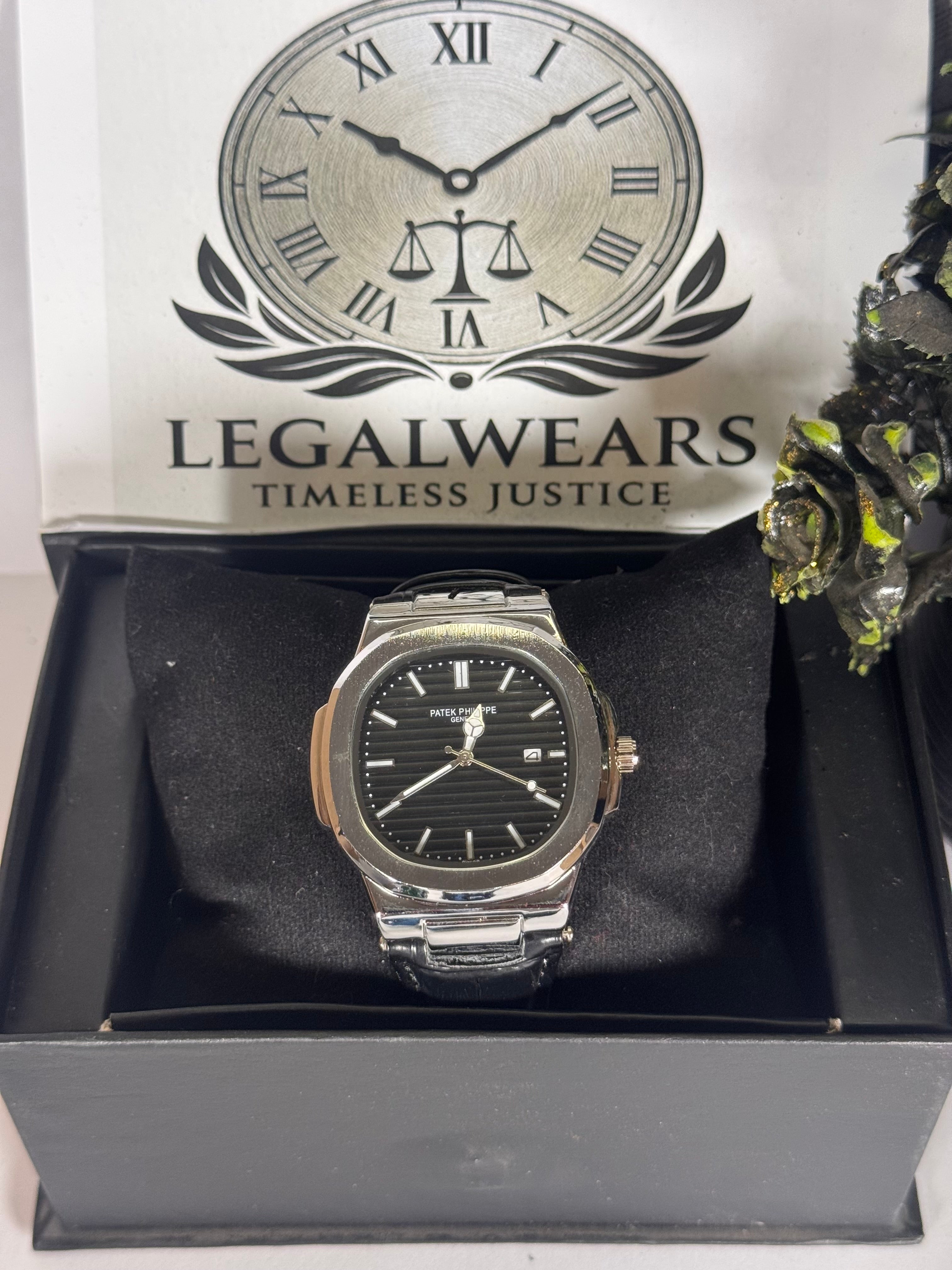 Patek Master Black Dial Men’s Watch with Leather Strap | Quartz Date Wrist Watch | Legalwears