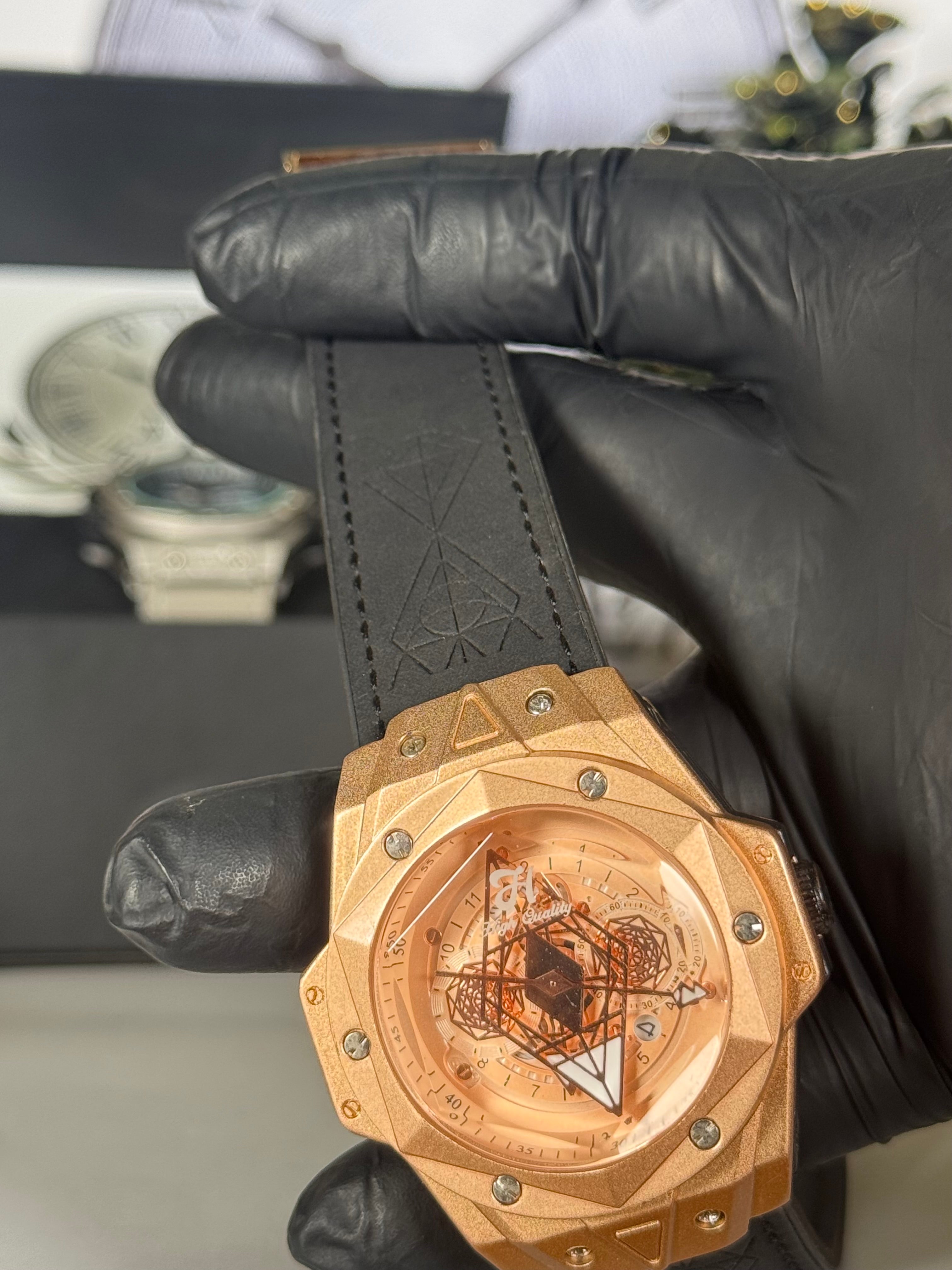 Luxury Hublot With Master Lock Watch - High-Quality Leather Black Strap