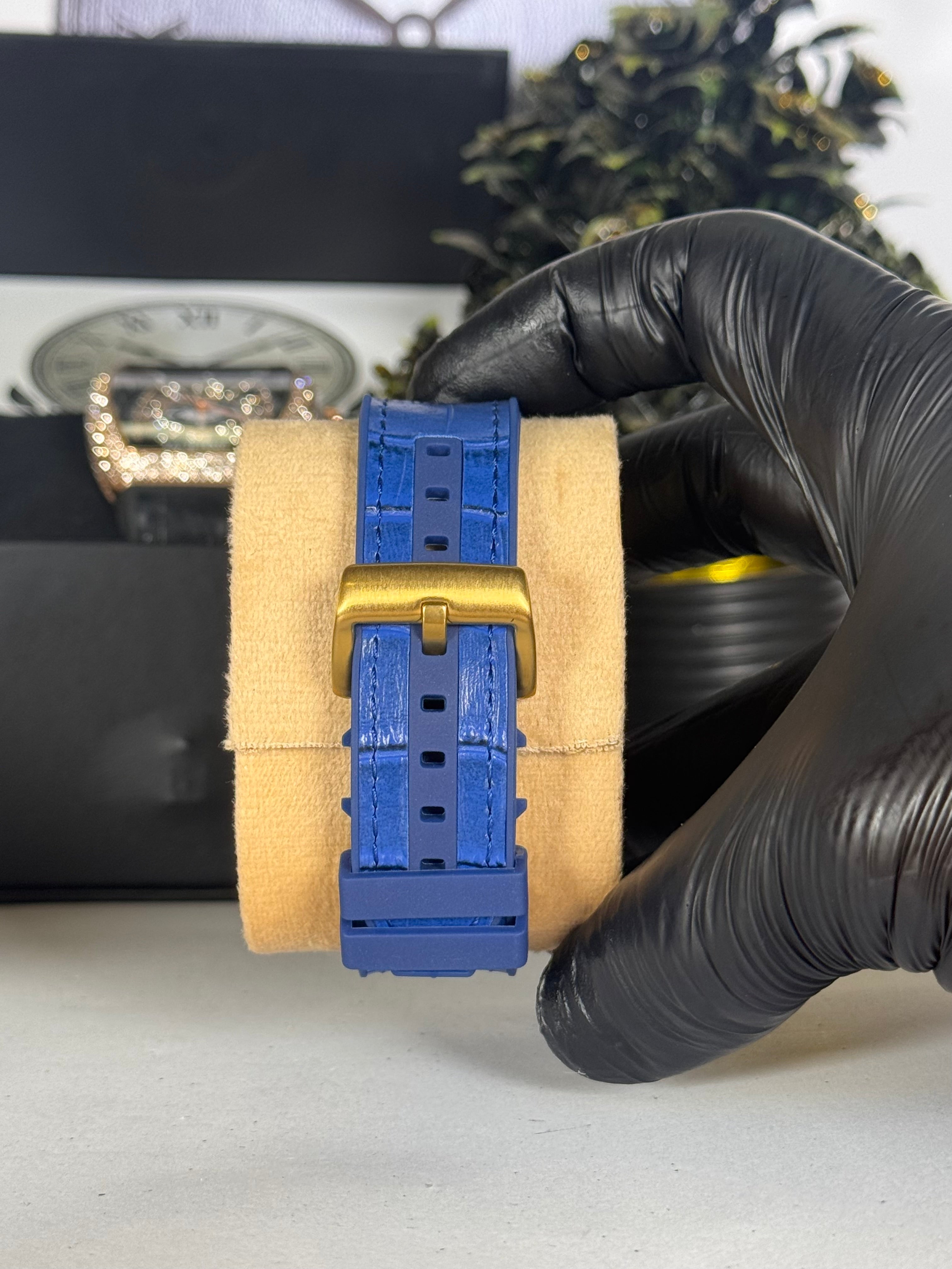 Muller Master Yachting Luxury Watch – Diamond-Studded Rose Gold Case with Black Silicone Strap