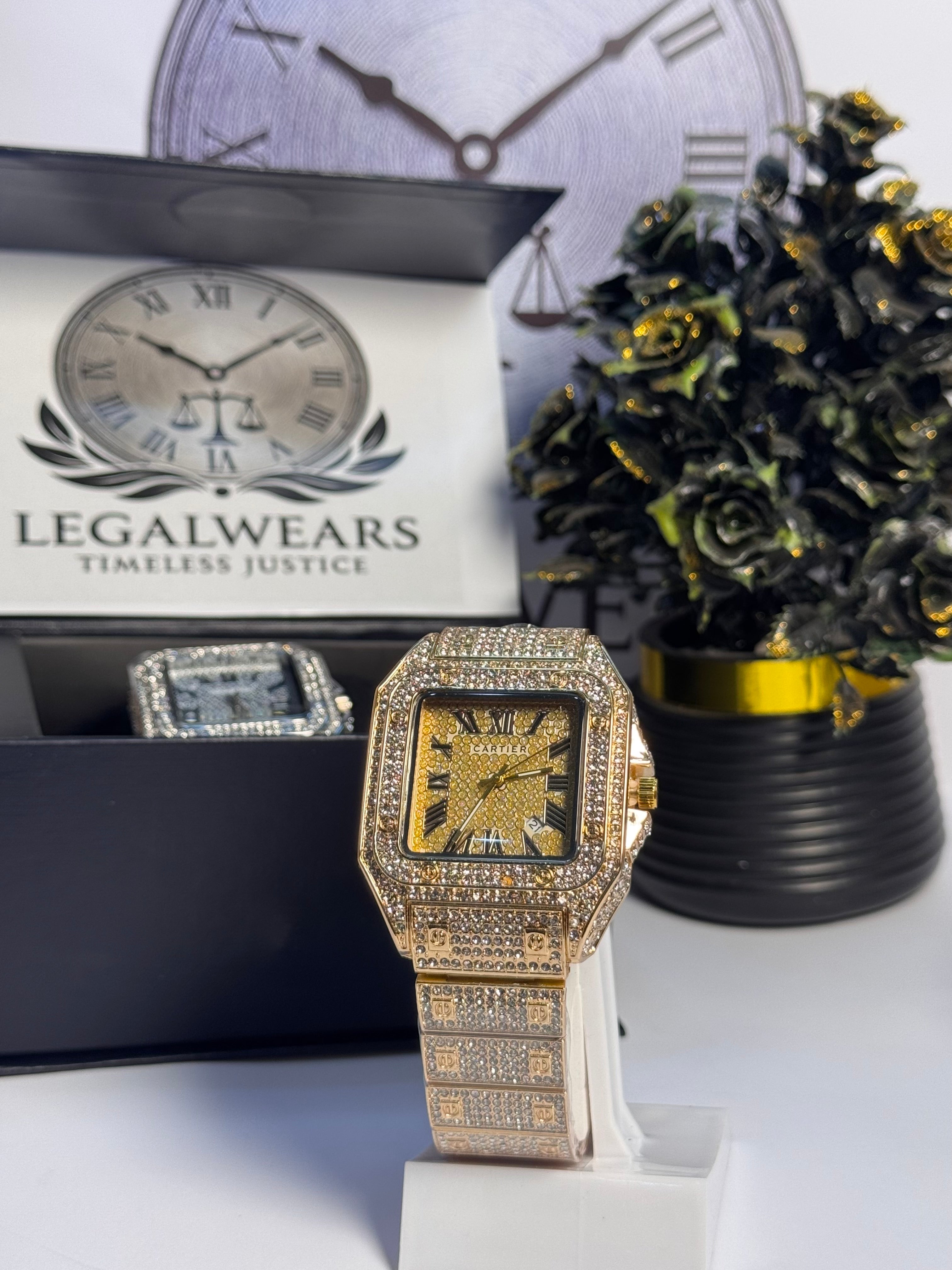 Cartier Black Diamond-Studded Watch | Sleek Black Dial with Diamond Detailing | LegalWears